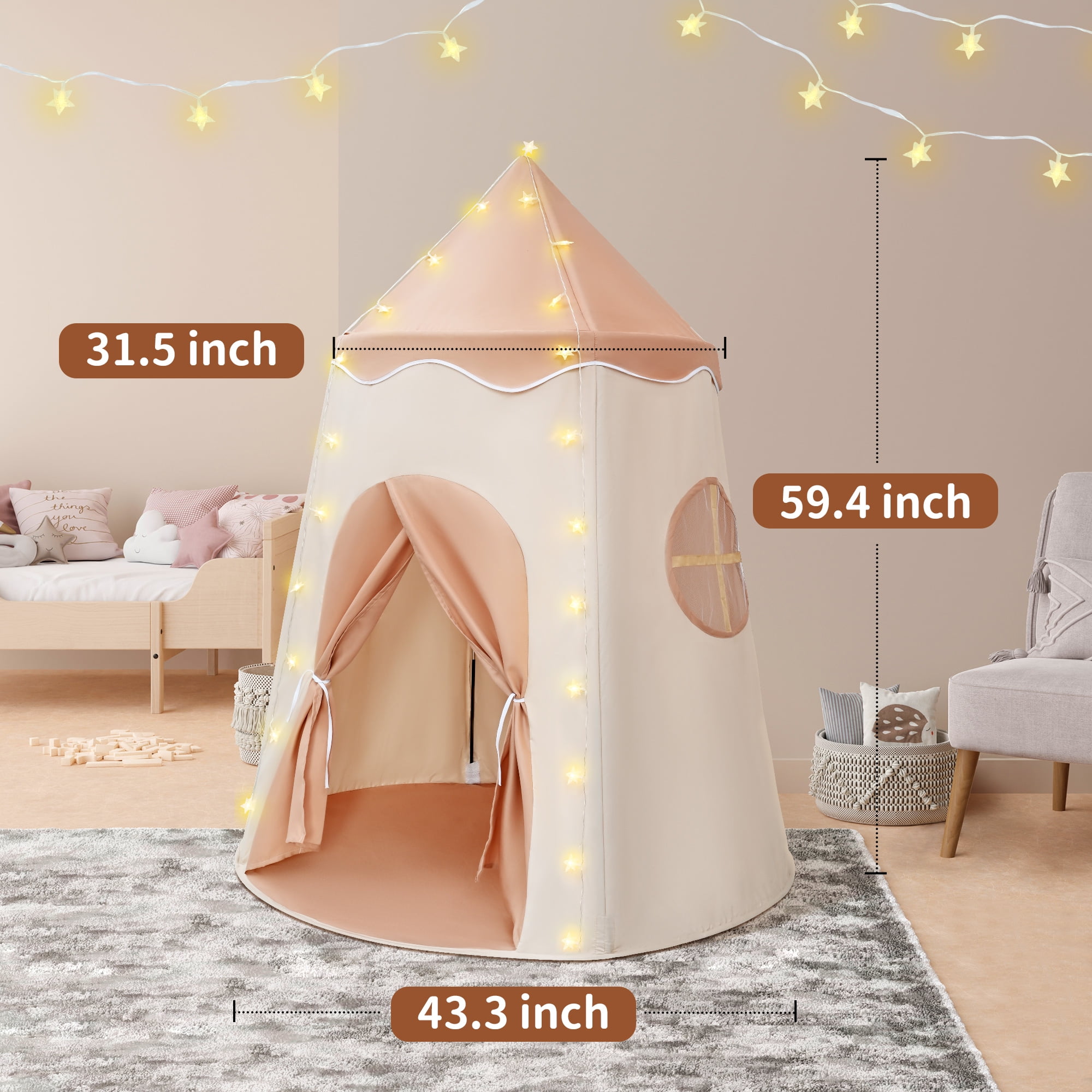 TOPFOX Pop Up Kids Play Tent Indoor Outdoor Playhouse with LED Lights (Yellow, 48 in x 48 in x 40 in) f0ysh