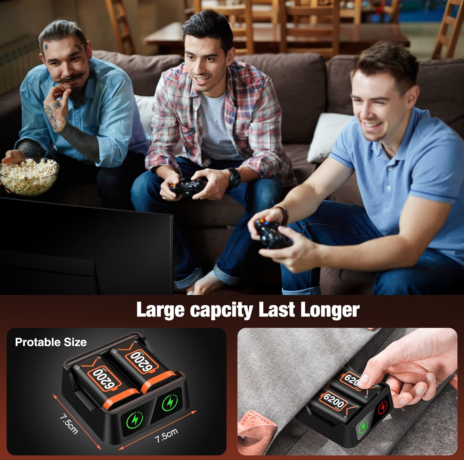 EUROA Rechargeable Battery Pack for Xbox Series X/S and Xbox One Controllers (Orange, 2 Pack) gp9me