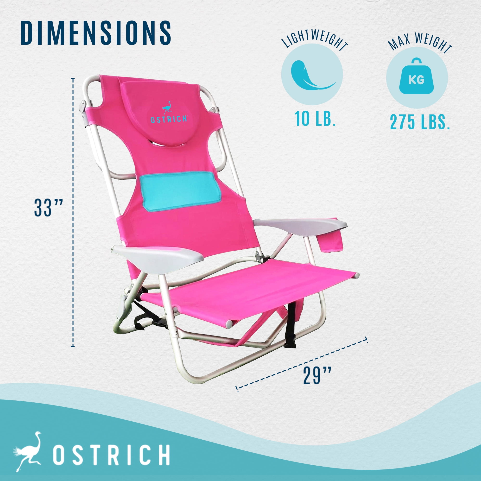 Ostrich Ladies Comfort Lounger and Backpack Beach Chair (Pink, 72 in) m227t