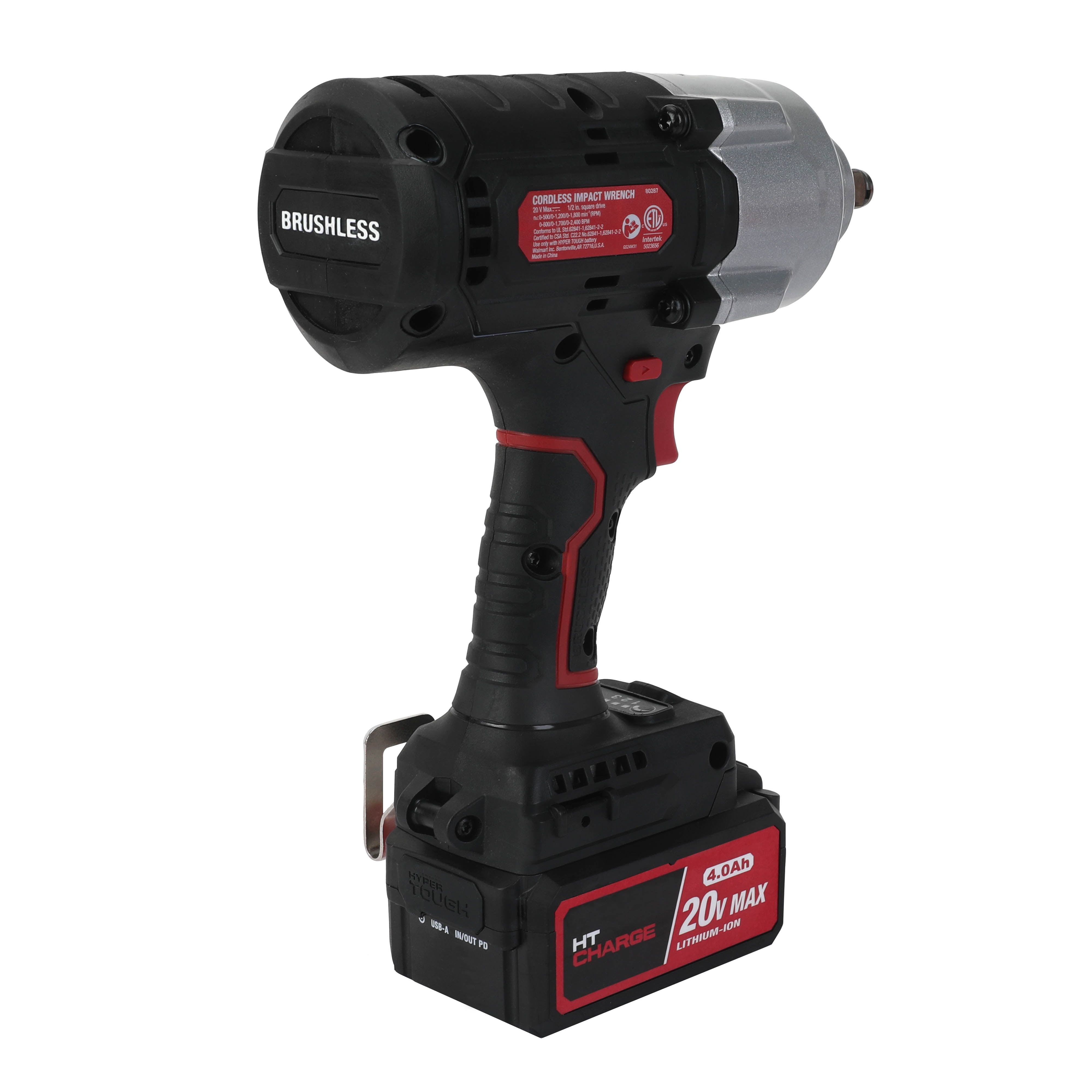 Hyper Tough 20V Brushless Cordless Impact Wrench (Black, 1/2-in Drive) 8qikx