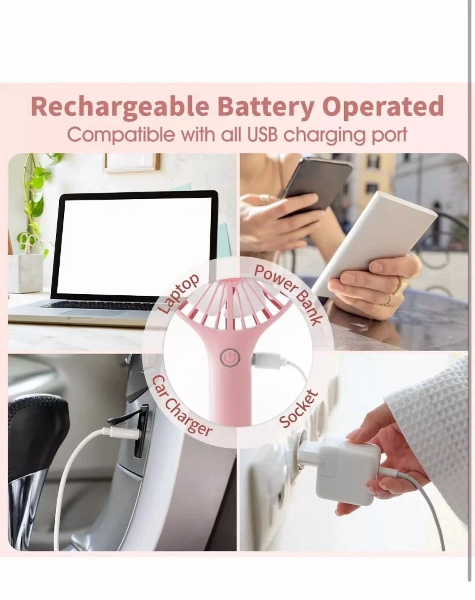 VAULT Mini Handheld Fan Portable USB Rechargeable Personal Cooling Fan (Black, 6 in) klyvf - Image 5