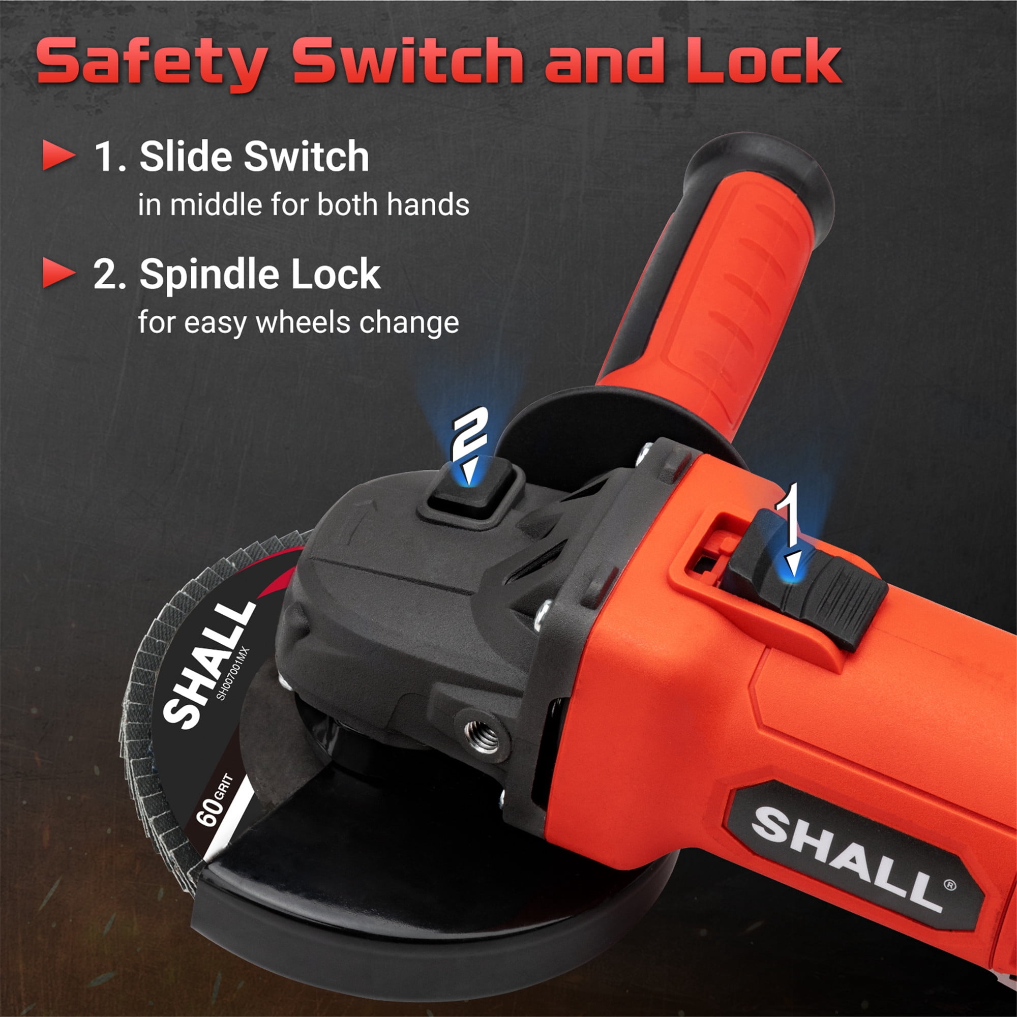 SHALL 4-1/2 Inch Angle Grinder 4 Amp Power Tool with 6-Piece Accessory Set (4.5 in) p58eu