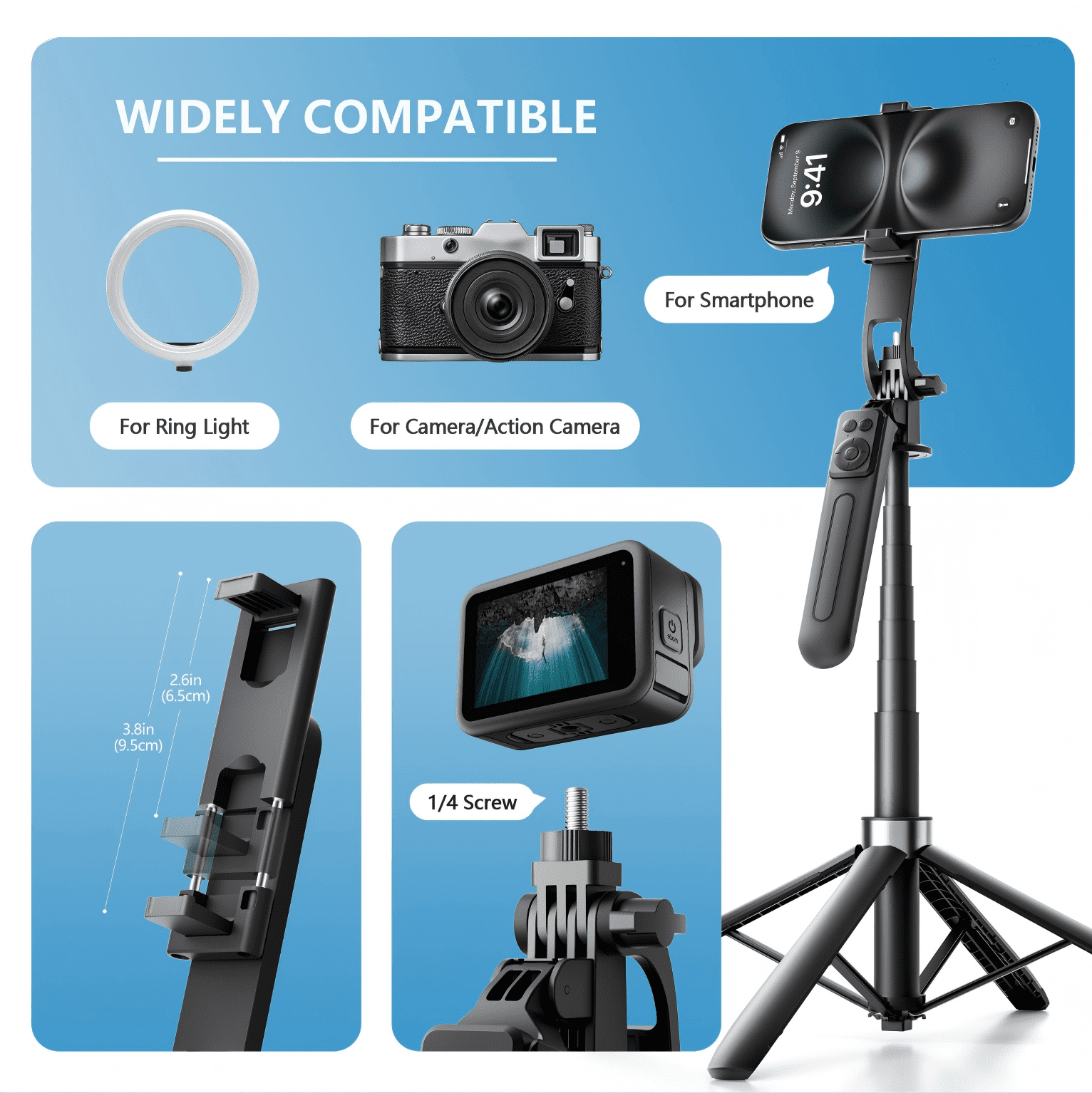 COSJM Phone Tripod and Selfie Stick with Remote, 71 in Extendable Stand for Video Recording and Content Creation (Black, 71 in) 690xr