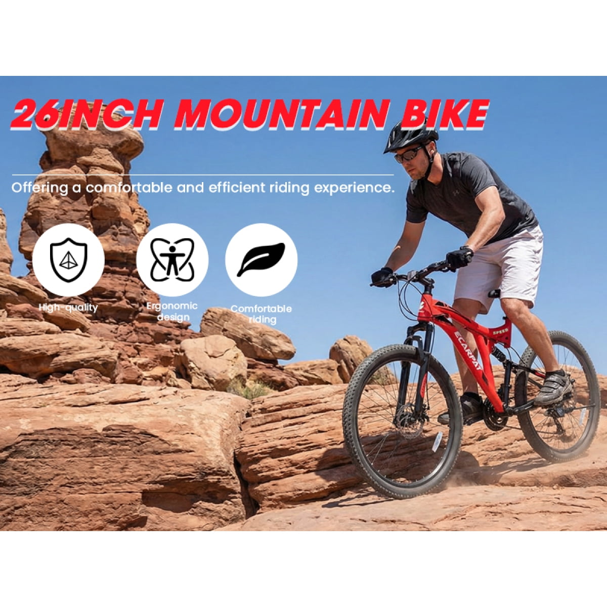 Dcmisas 26-Inch Mountain Bike, 21-Speed Full Suspension Steel Frame with Dual Disc Brakes (Red, 26 in) bi3ug
