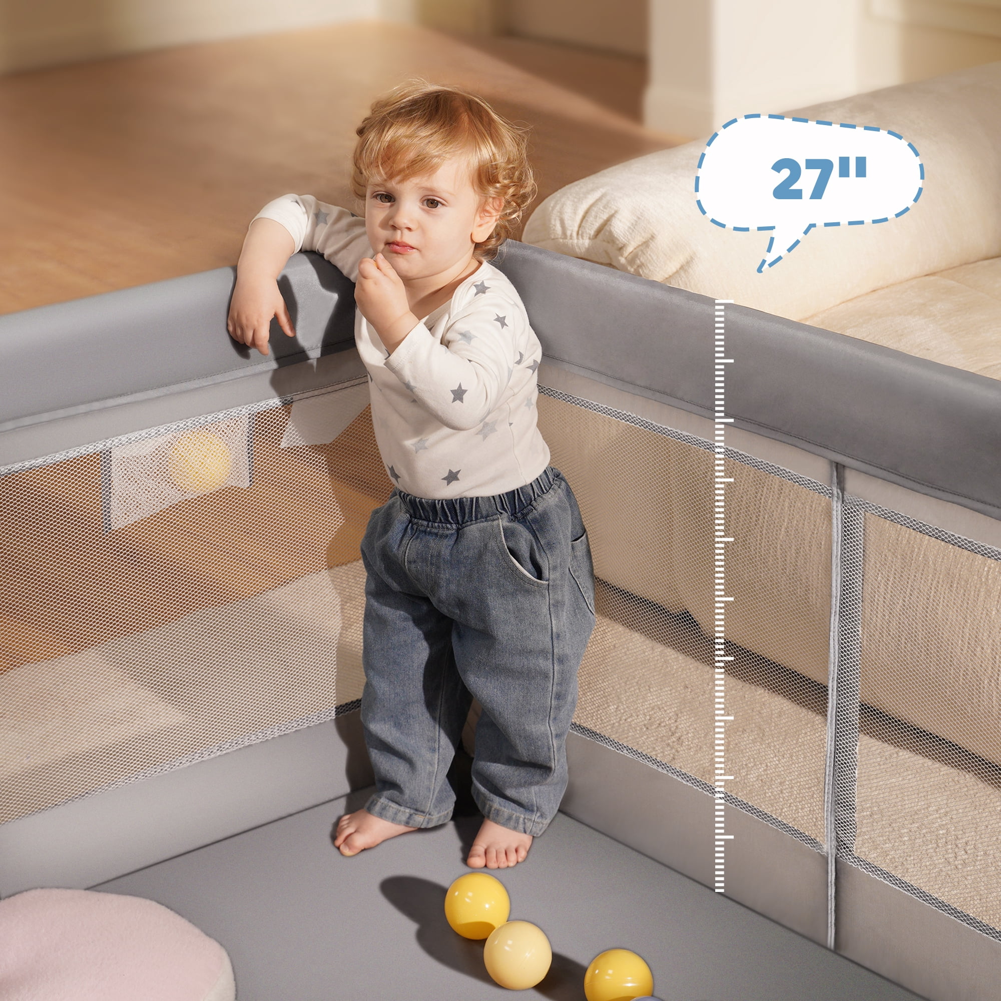 Babyeap Baby Playpen Large Safety Play Yard for Toddlers (Gray, 50 in x 50 in x 27 in) c4wje