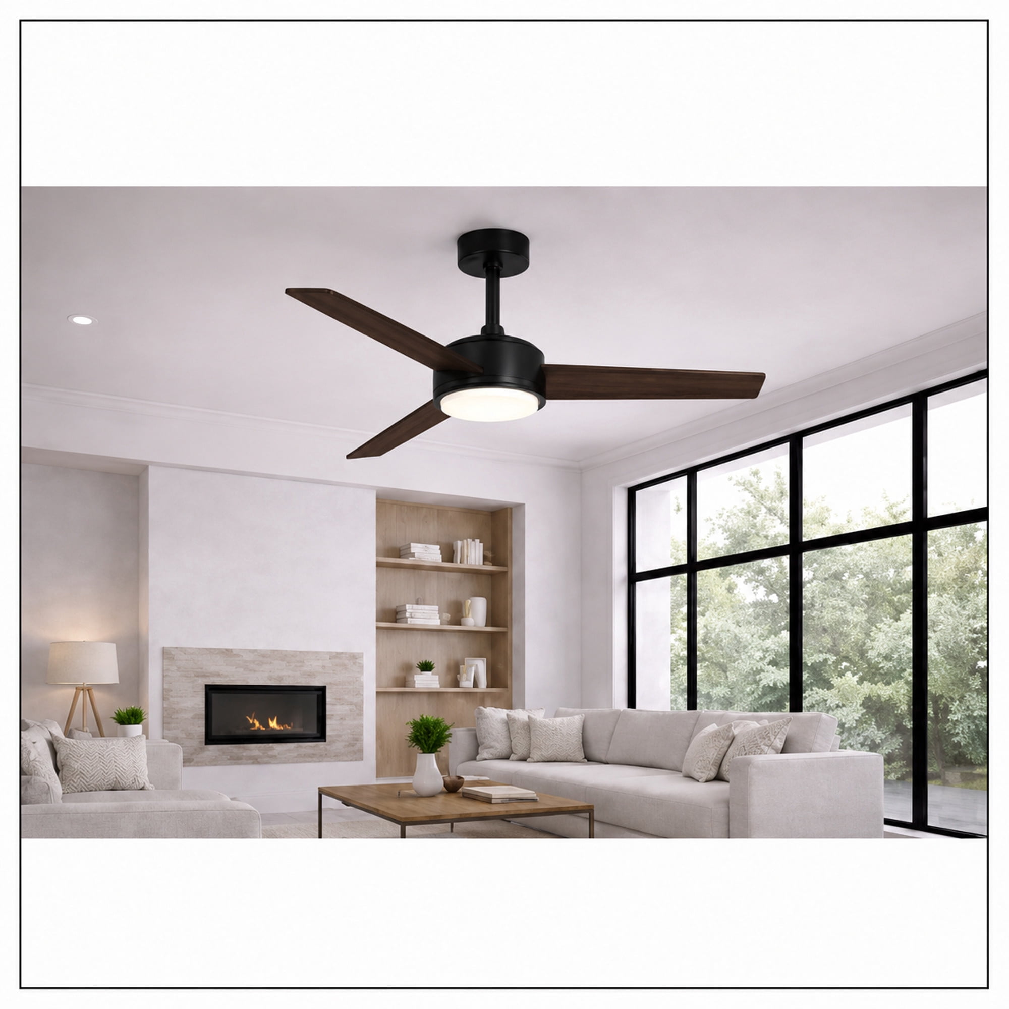 Mainstays 52-Inch Ceiling Fan with Integrated LED Light and Remote Control (Black, 52 in) ehlqo