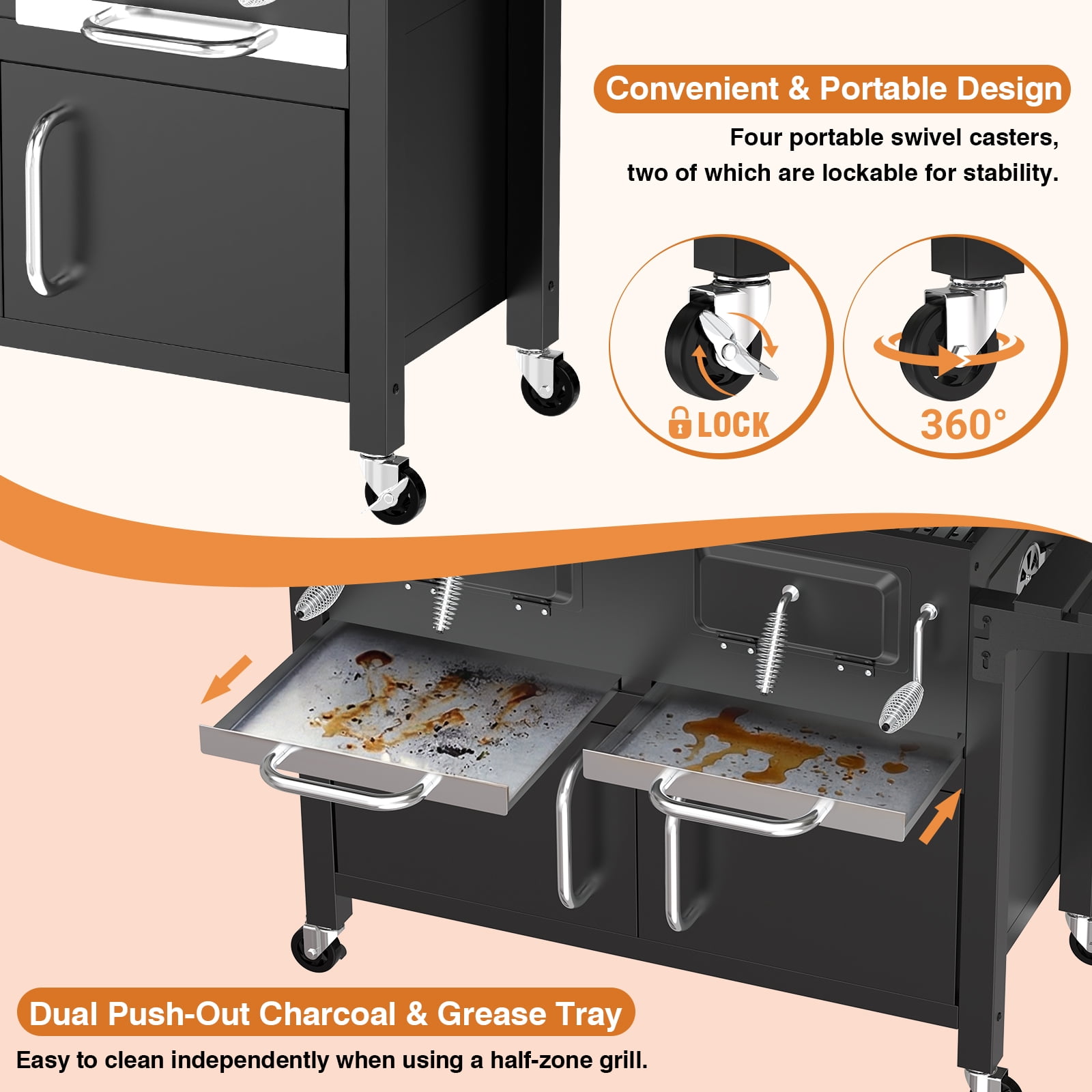 Frizi Charcoal Grill Outdoor BBQ with Dual Adjustable Trays and Foldable Side Tables (Large) vxyb2