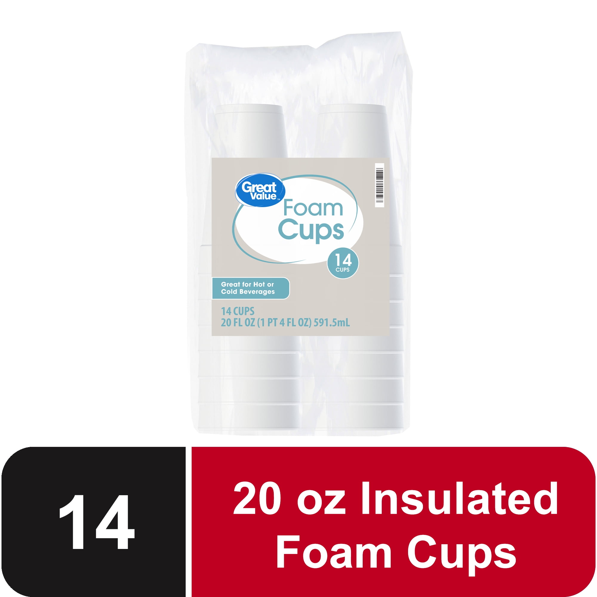 Great Value Insulated Disposable Foam Cups for Hot and Cold Beverages (White, 20 fl oz, 14 Count) pmnpy