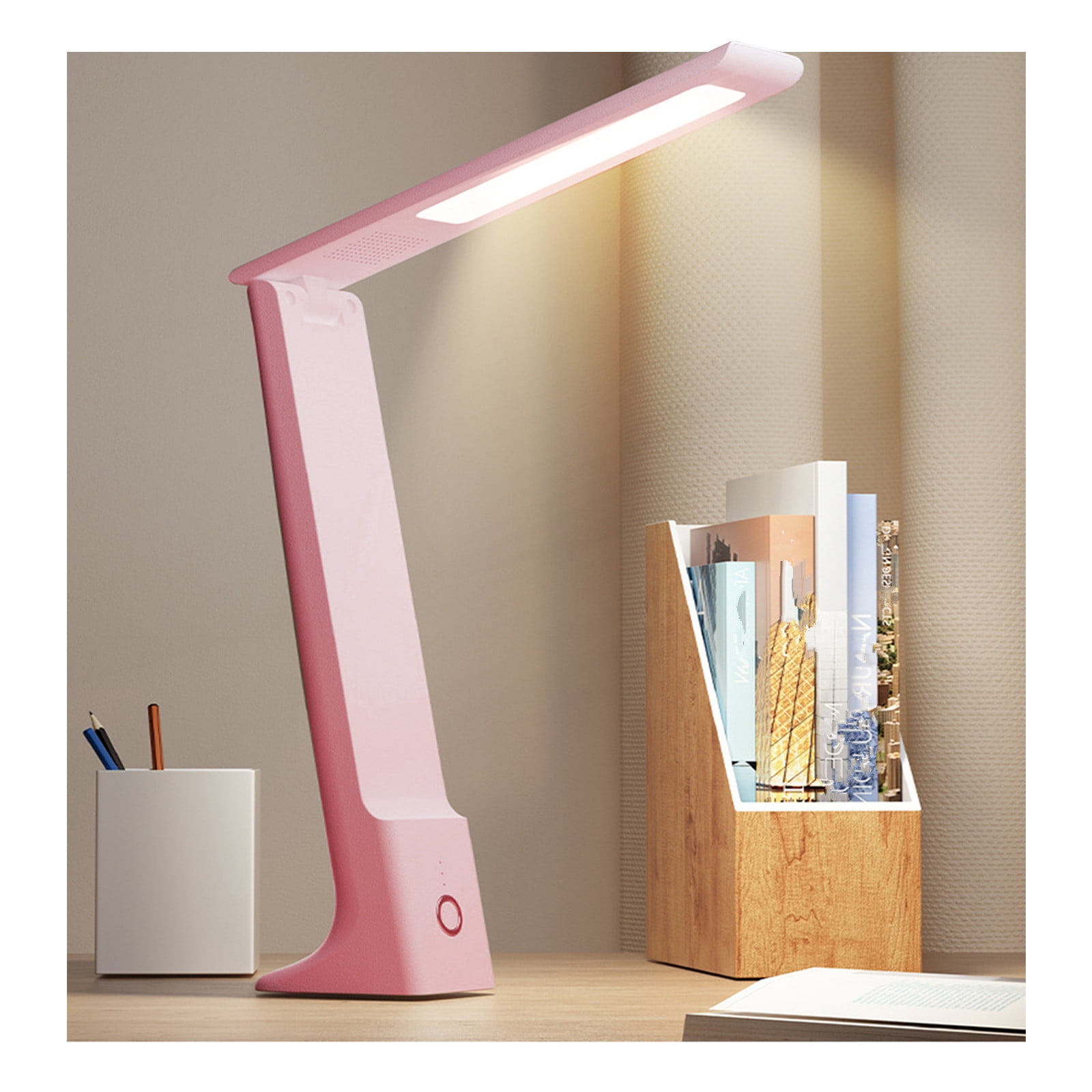 LiUMX Rechargeable LED Desk Lamp, Eye-Caring Dimmable Table Light with USB Port (White, 1 Pack) qtryg