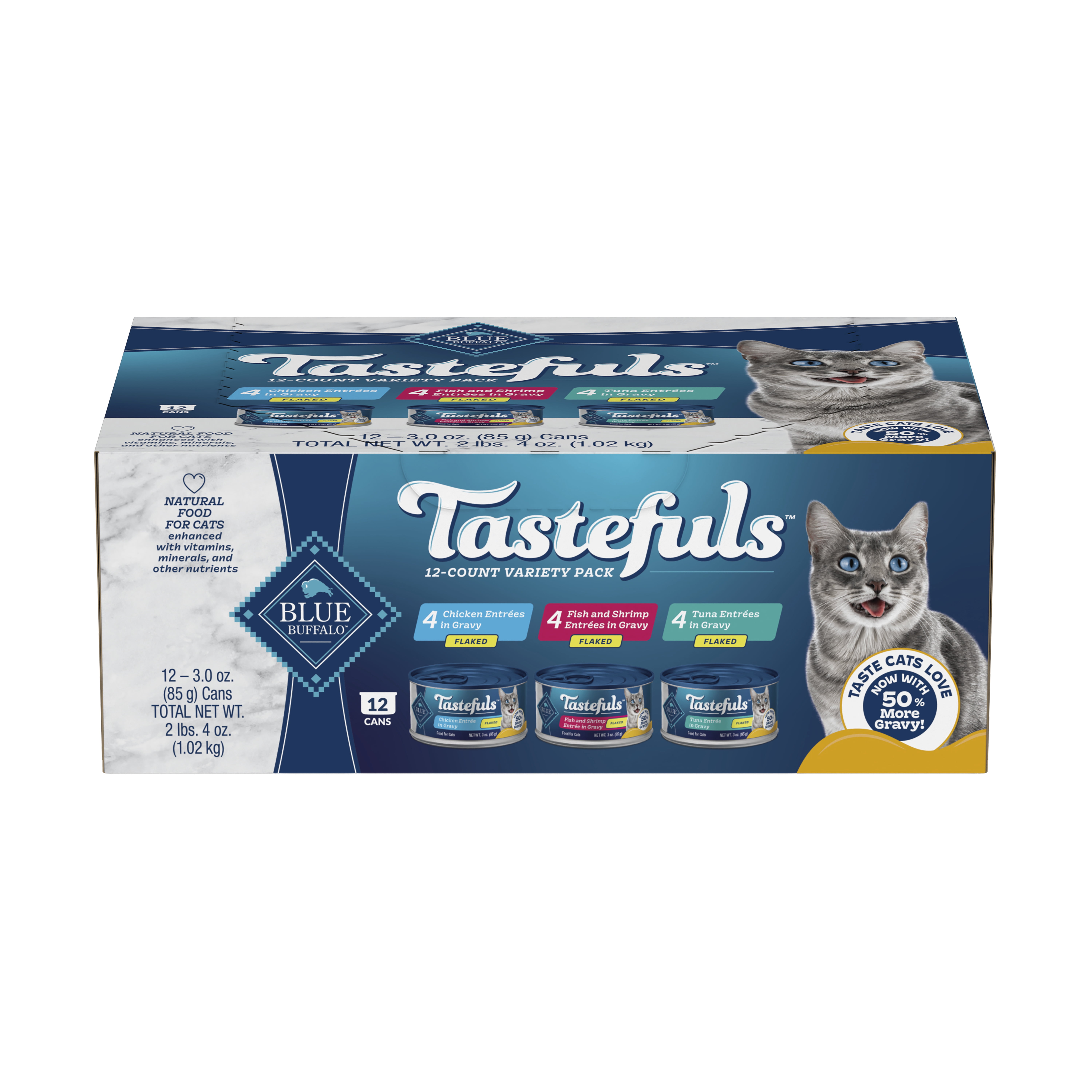 Blue Buffalo Tastefuls Flaked Wet Cat Food Variety Pack (Chicken, Tuna, Fish & Shrimp, 36 oz Total) 8d1le