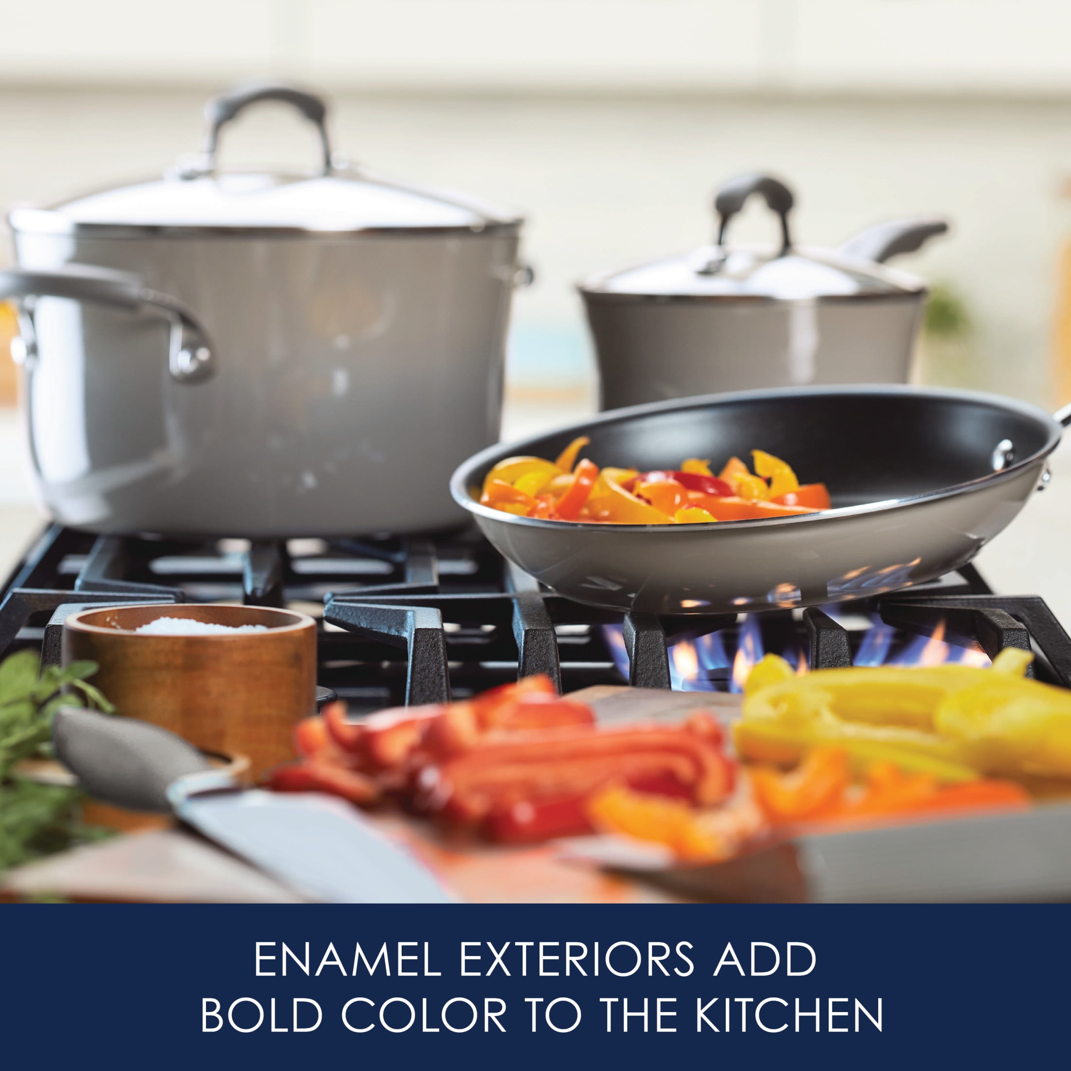 Rachael Ray 15 Piece Hard Enamel Nonstick Cookware Set (Gray, 15 Piece) phfly