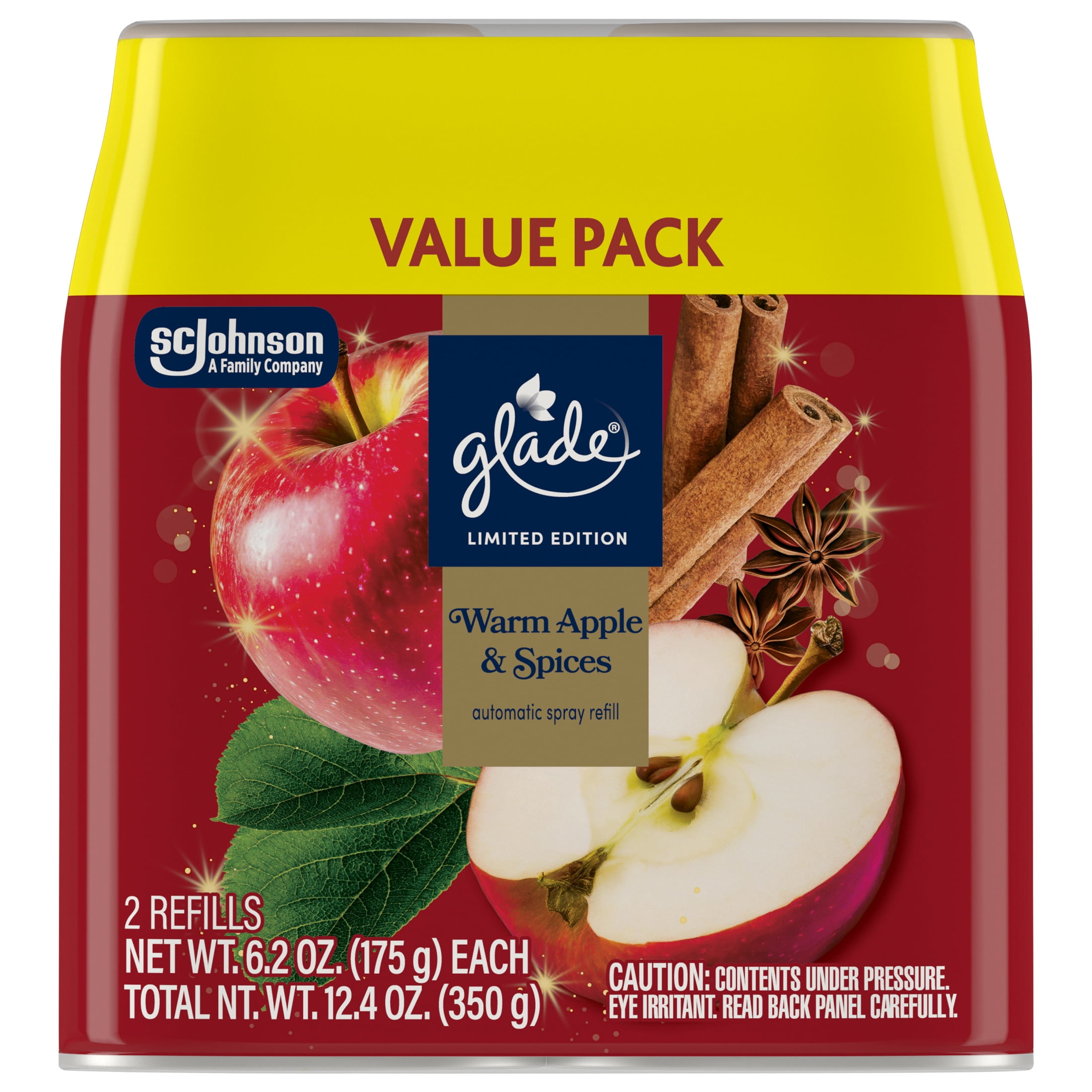 Glade Automatic Spray Air Freshener Refill, Warm Apple & Spices, Long-Lasting Fragrance (6.2 oz, 2 Count) 98xa4