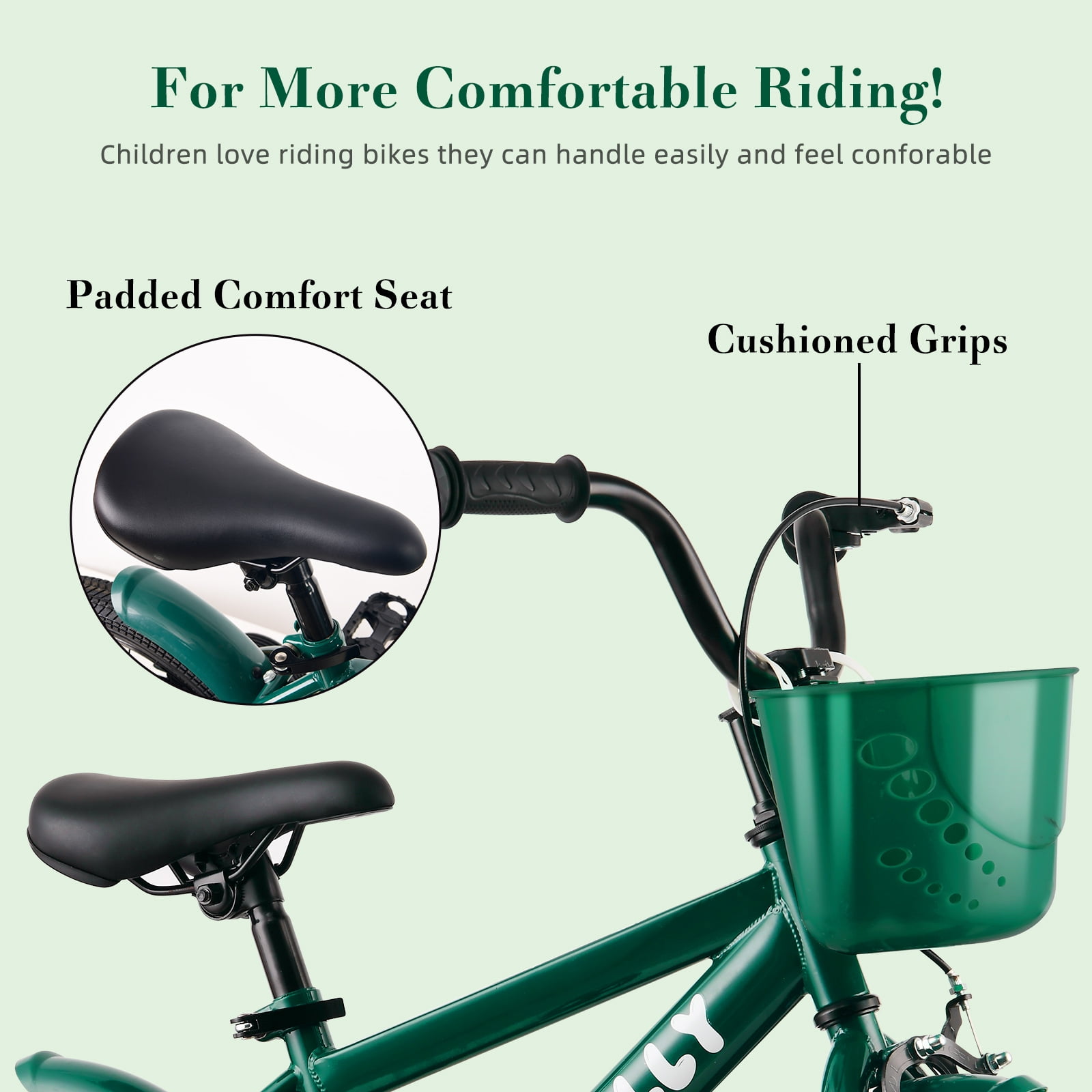 RULLY Dinosaur Kids Bike for Boys, Training Wheels, Basket, Coaster Brake (Green, 16 in) s1aor