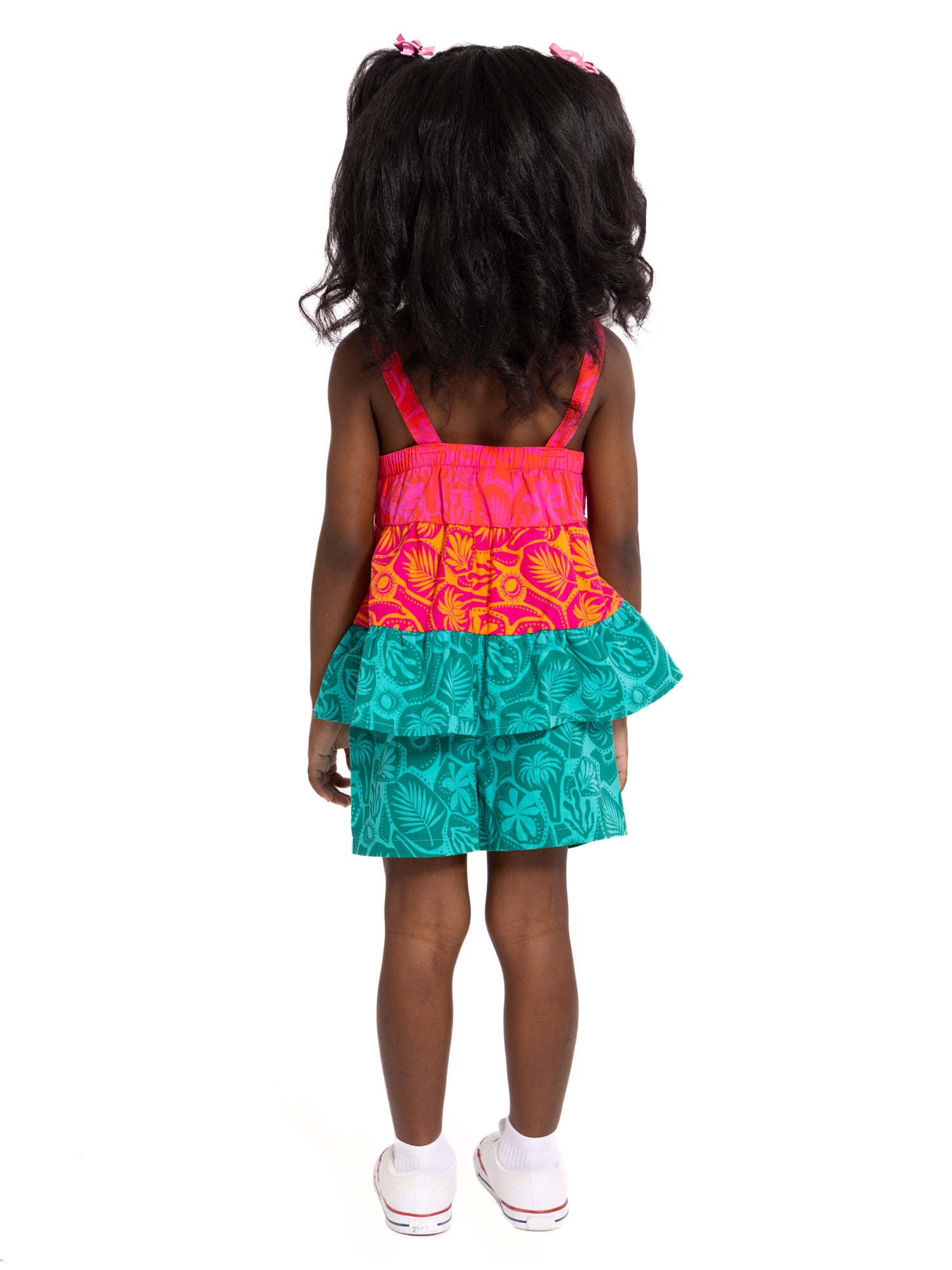 Wonder Nation Toddler Girl's 2-Piece Tiered Tank Top and Shorts Set (Multi-Color, 5T) vzuwn