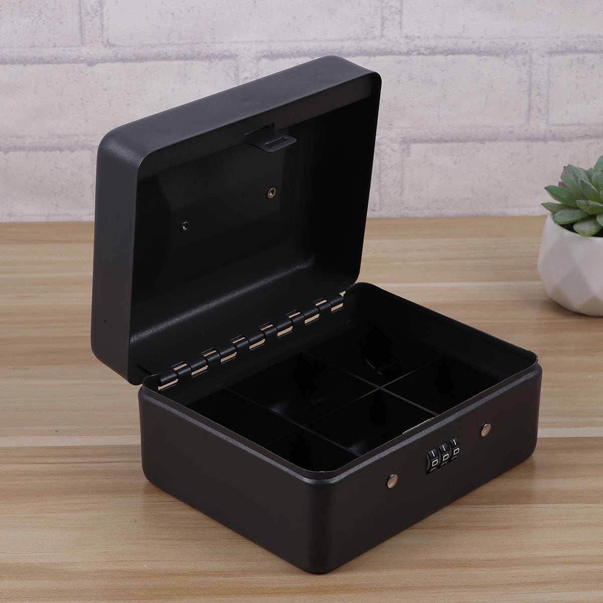 Raindrops Secure Cash Box with Combination Lock, Heavy-Duty Metal Money Organizer (Black, Small) rt0rj