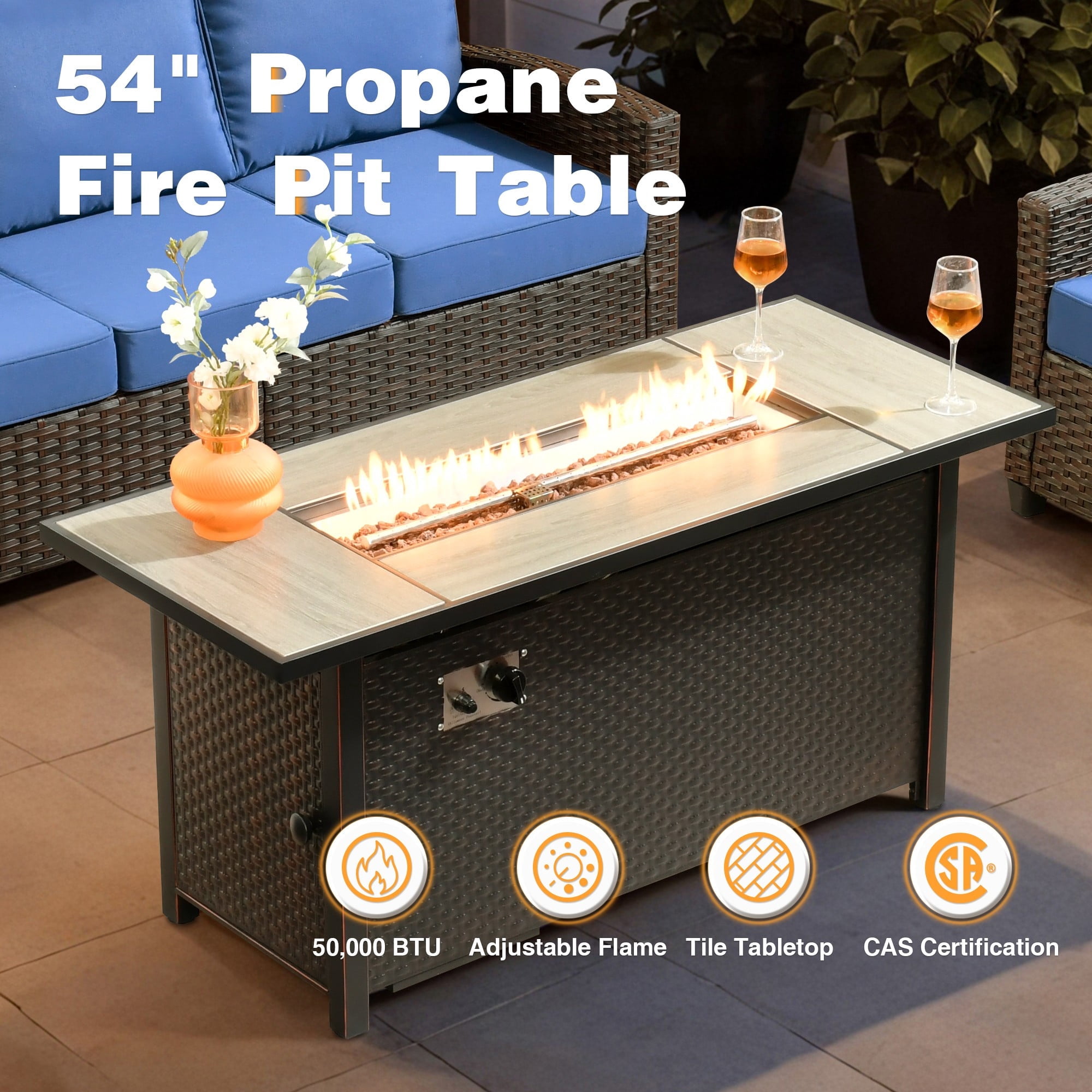 Ovios 54 Inch Propane Fire Pit Table, 50,000 BTU Outdoor Gas Fireplace with Lid and Lava Rocks (Black, 54 in) bfoc6 - Image 4