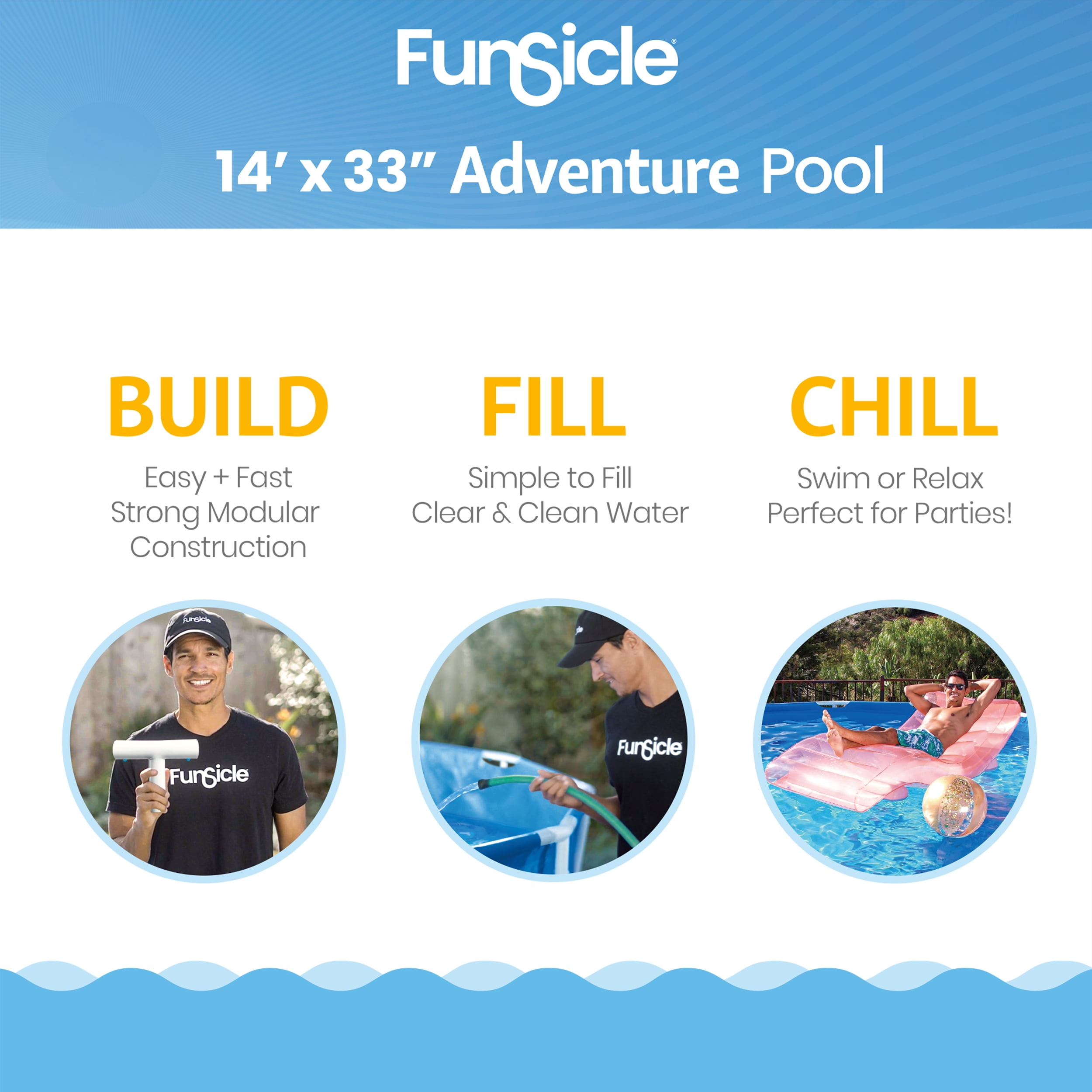 Funsicle Adventure Above Ground Metal Frame Swimming Pool with FiltraBoost Pump and AutoSkimmer (Blue, 14 ft x 33 in) 9nszp