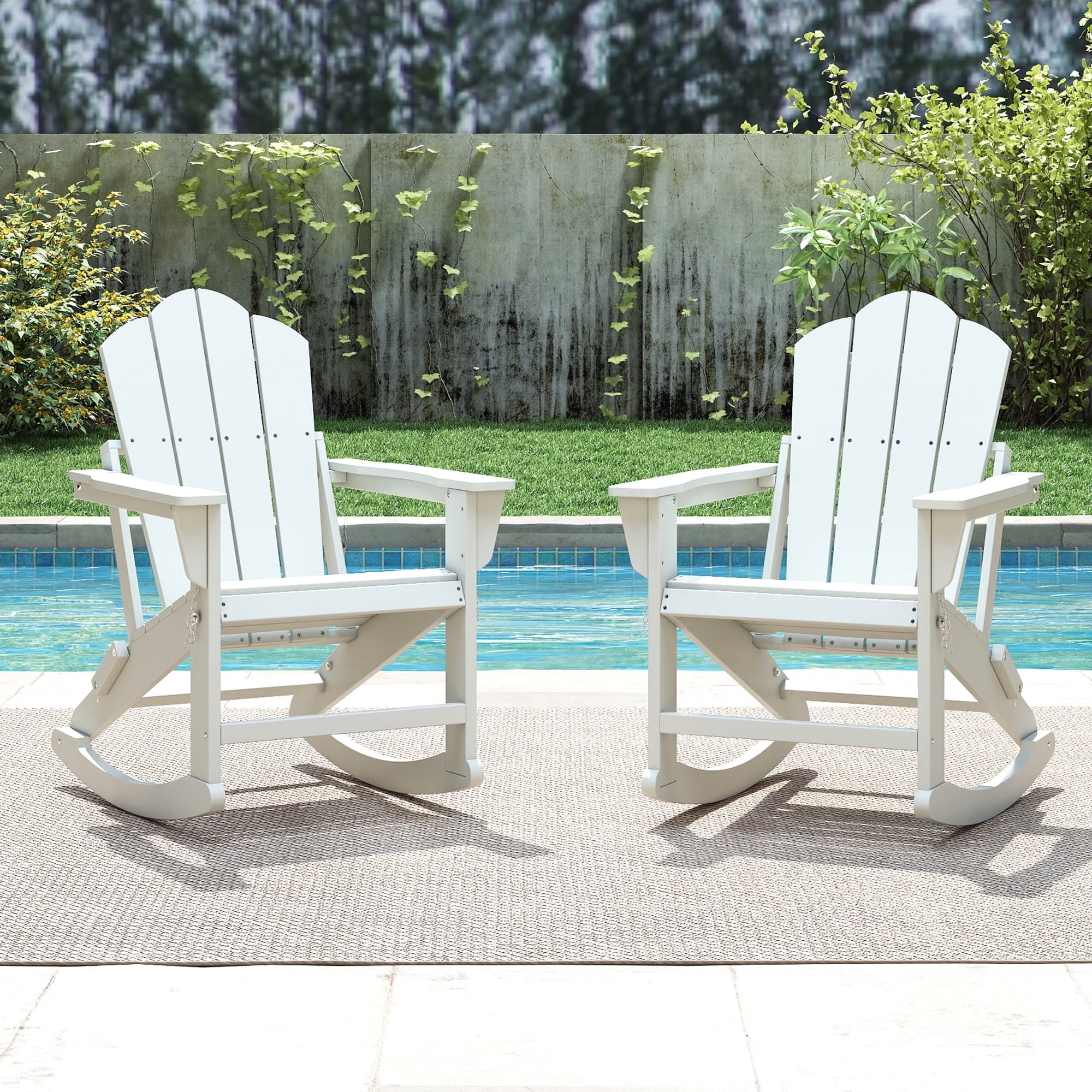 FOOWIN Folding Adirondack Rocking Chair Set (Weather-Resistant HDPE, White, 2-Pack) efjyn