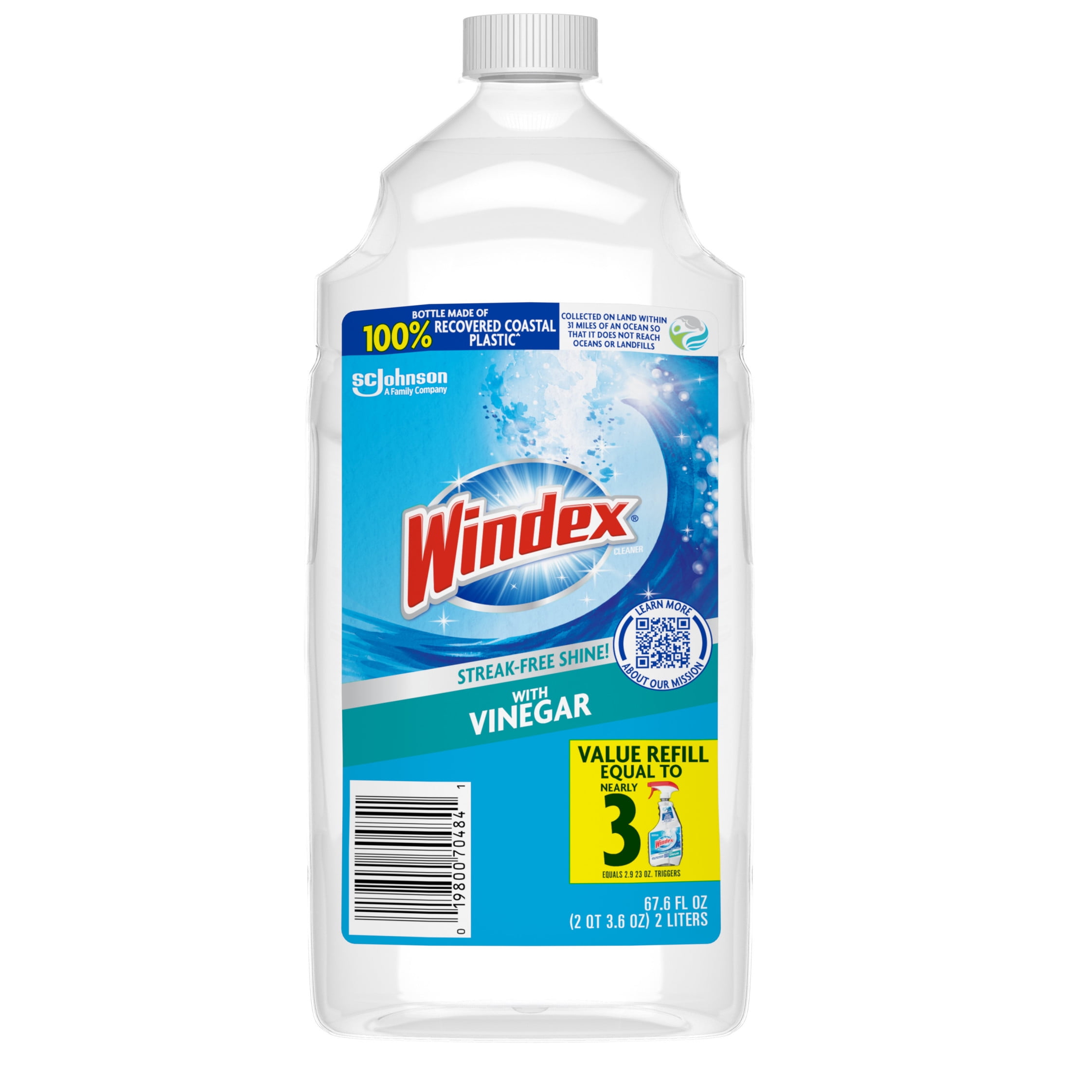 Windex Vinegar Glass and Window Cleaner, Streak-Free Shine, Refill (67.6 fl oz) s6fdt