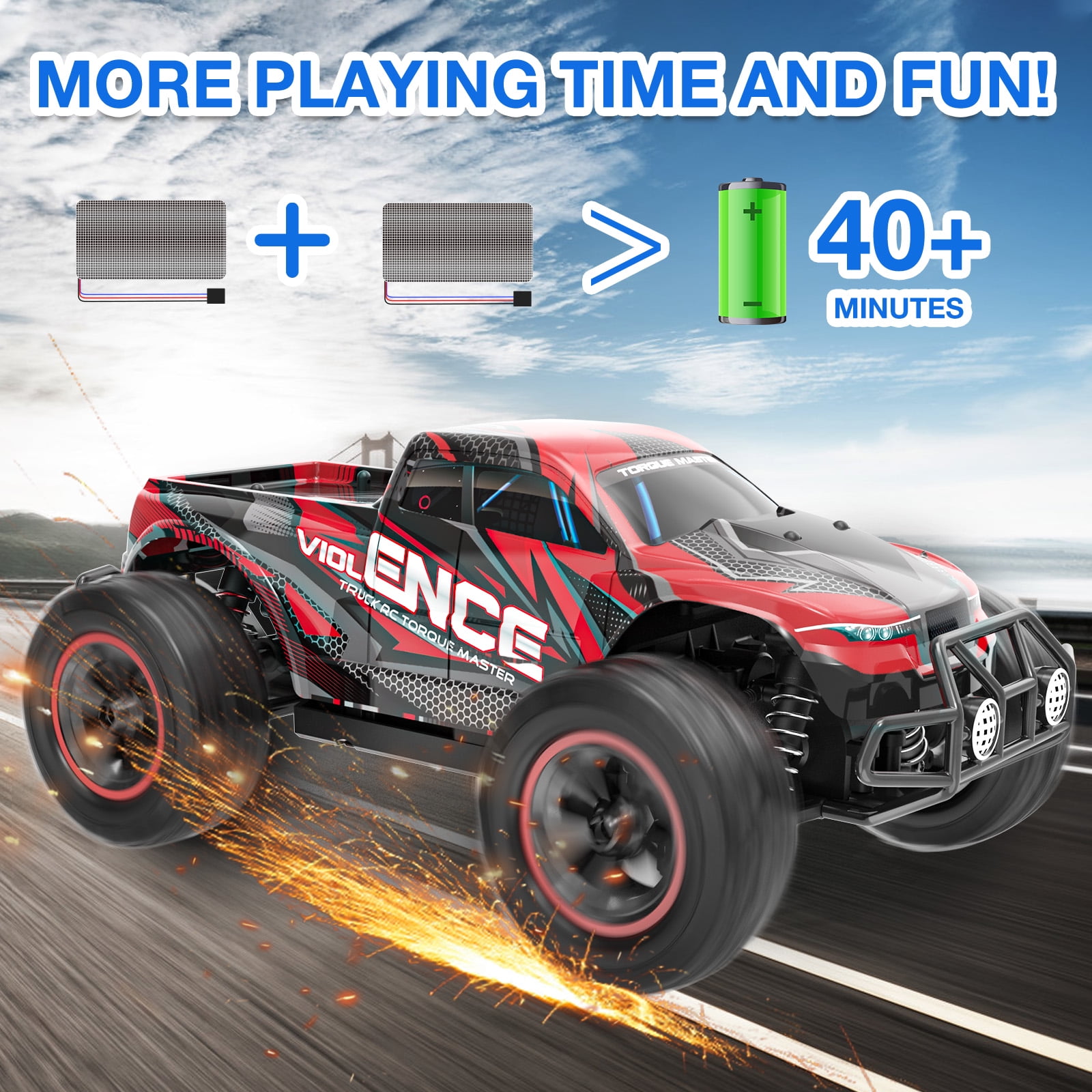 AUOSHI 1:16 Scale Remote Control Truck, High-Speed 4WD Off-Road RC Car with LED Lights (Red, 1:16 Scale) fdg8i