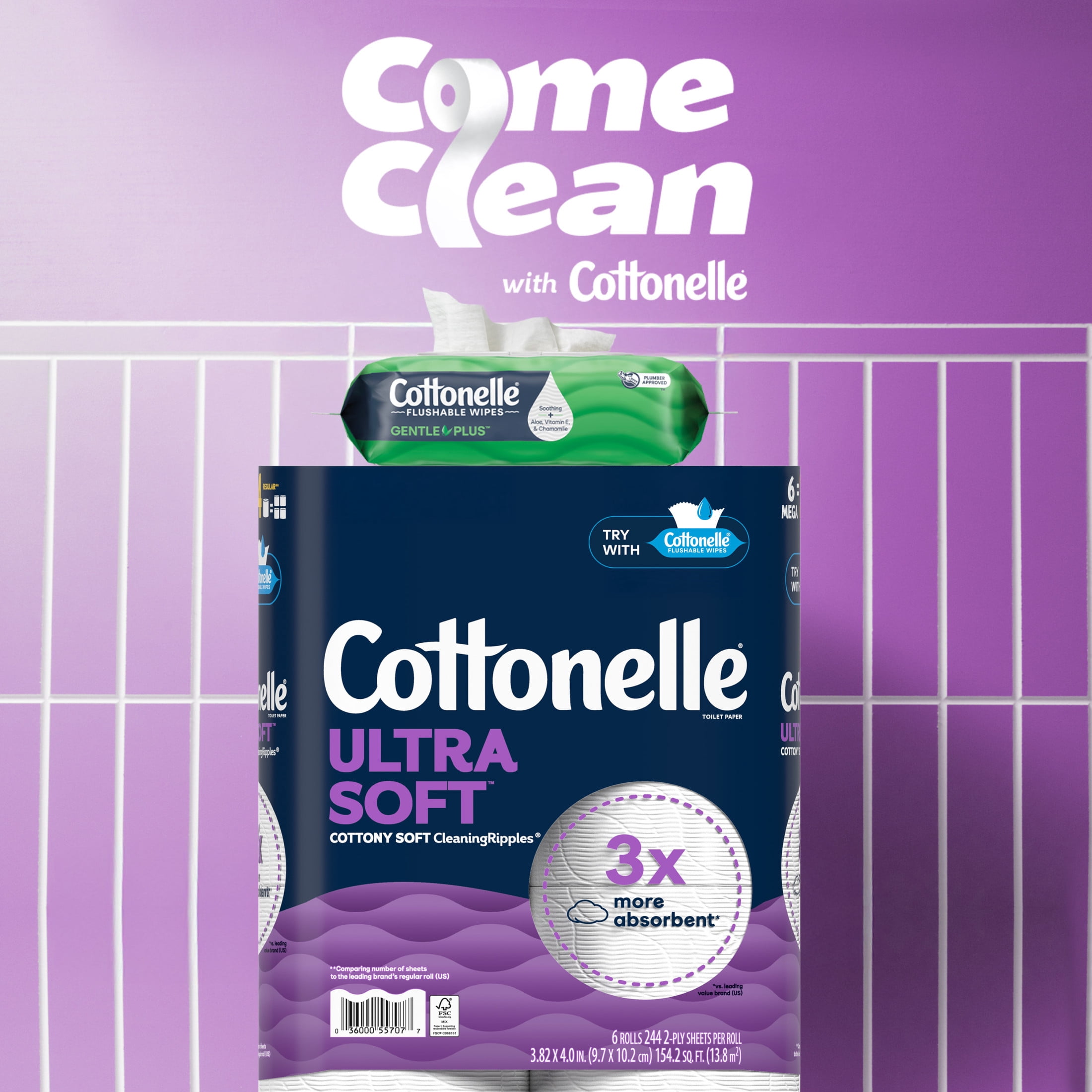 Cottonelle GentlePlus Flushable Wet Wipes, Soothing Aloe & Vitamin E (2 Flip-Top Packs, 84 Wipes Total) v1yjl