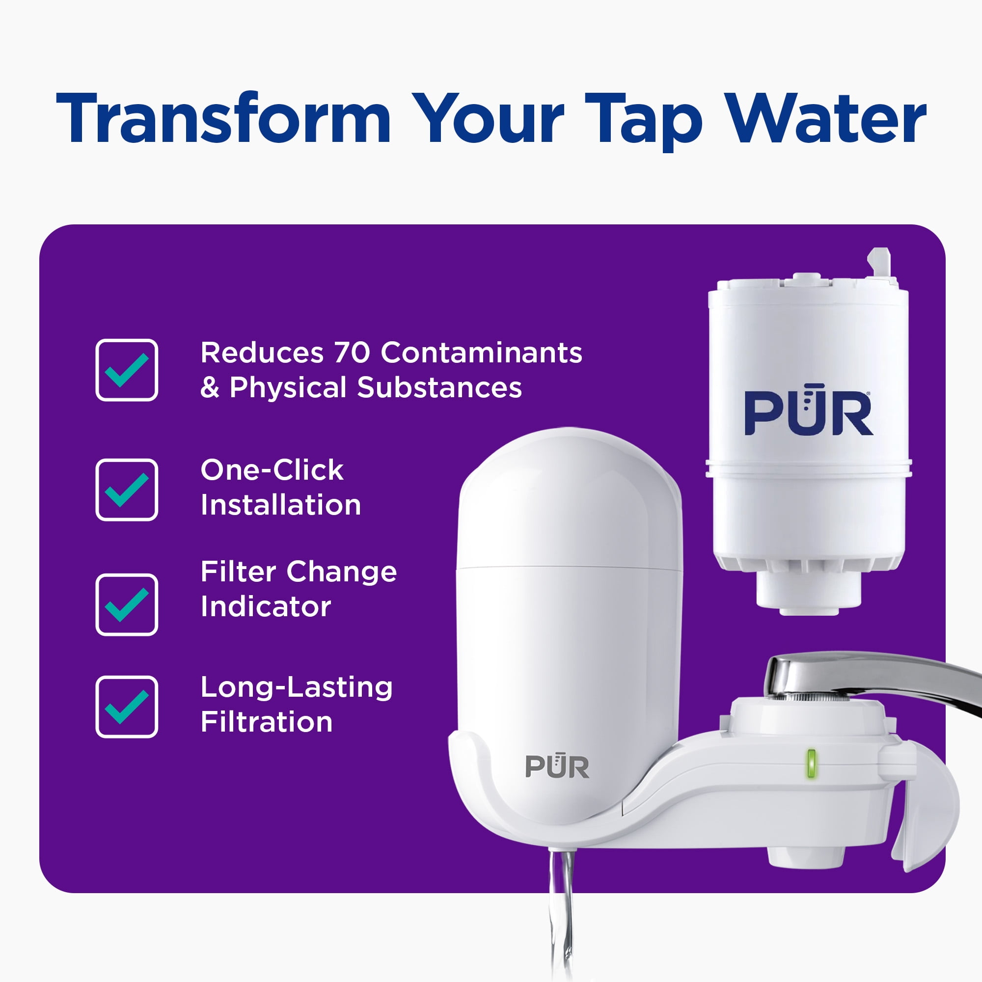PUR Faucet Mount Water Filtration System, Vertical Water Filter for Kitchen Sink (White, 1 Pack) sa901