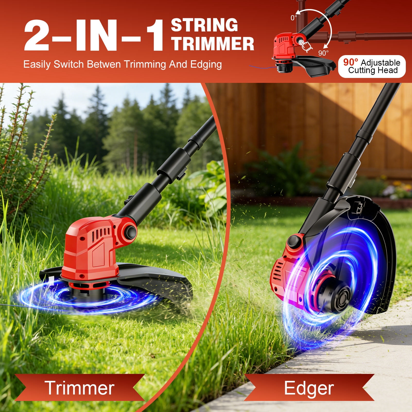 Tanbaby Cordless String Trimmer, Electric Weed Eater with 2 Batteries and Auxiliary Wheel (12 in) 3pzma