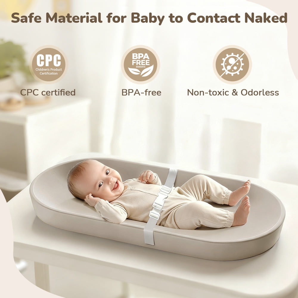 Caveen Baby Changing Pad, Portable Diaper Changing Station with Safety Belt, Waterproof Contoured Surface (Grey, 28.5 in x 14.2 in x 2.2 in) k93ry