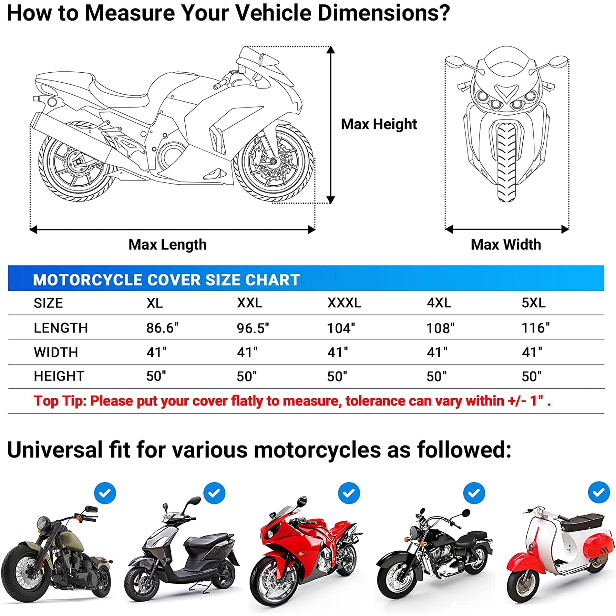 Vunjar Motorcycle Cover, Waterproof All-Season Outdoor Protection with Lock-Holes (Silver, 96 in) gw610