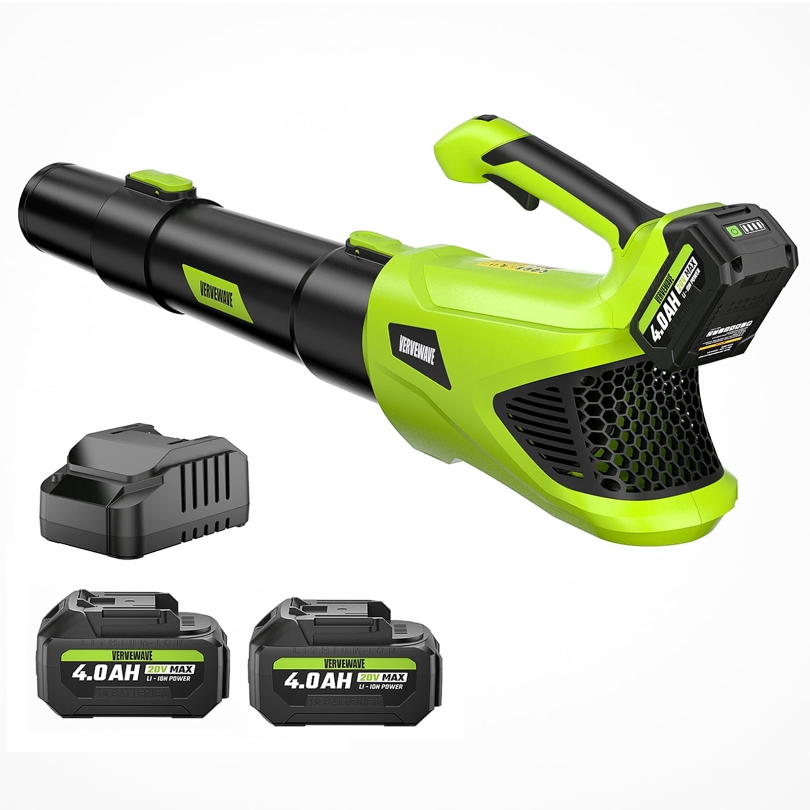 VERVEWAVE Cordless Leaf Blower, 580CFM Electric Handheld Blower with 5-Speed Control, Includes 2 x 4.0Ah Batteries and Charger (4.2 lb) uwsab