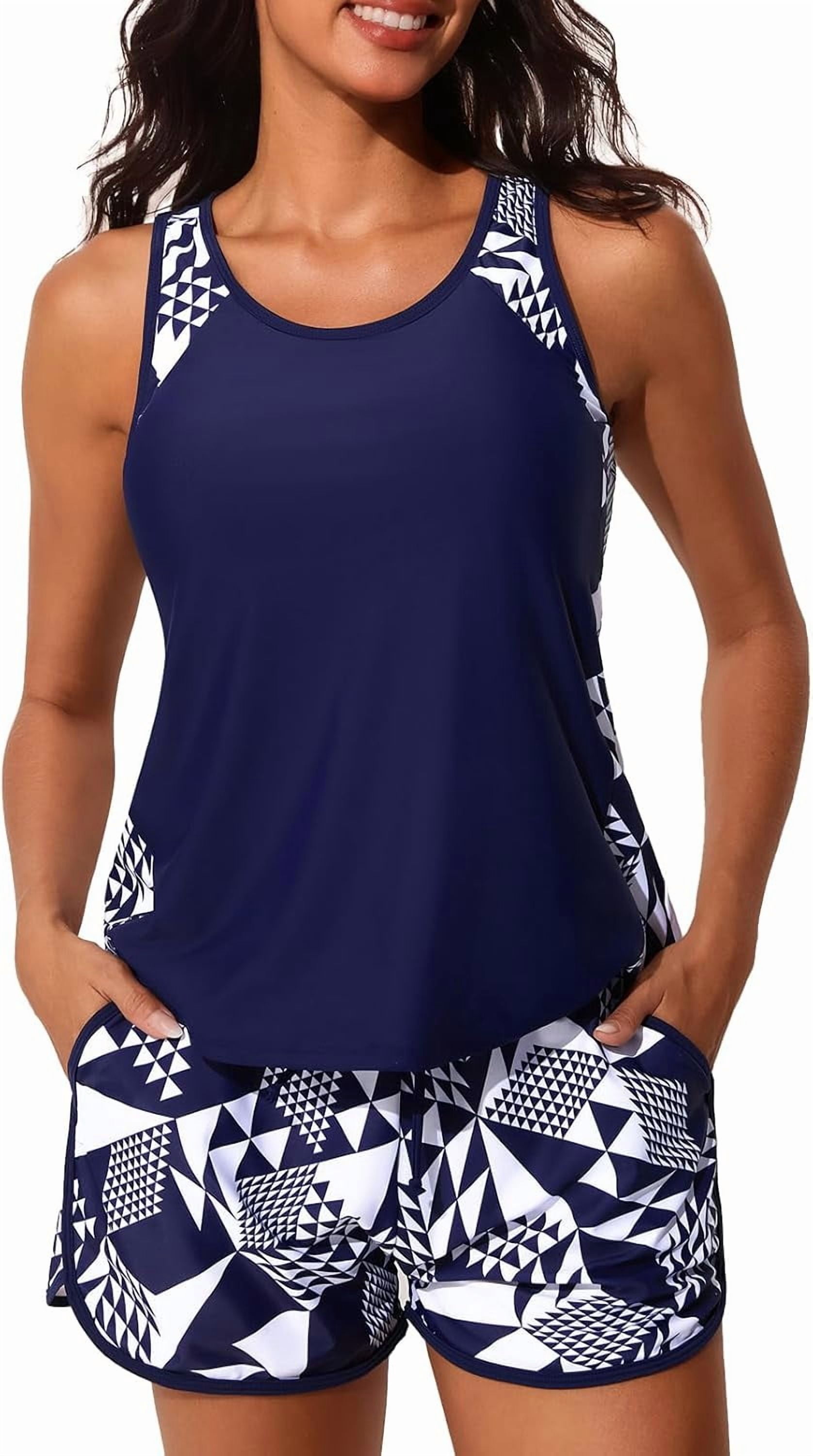Summer Mae Women's Blouson Tankini Swimsuit with Pockets and Tummy Control Shorts (Multi, Medium) 268aj