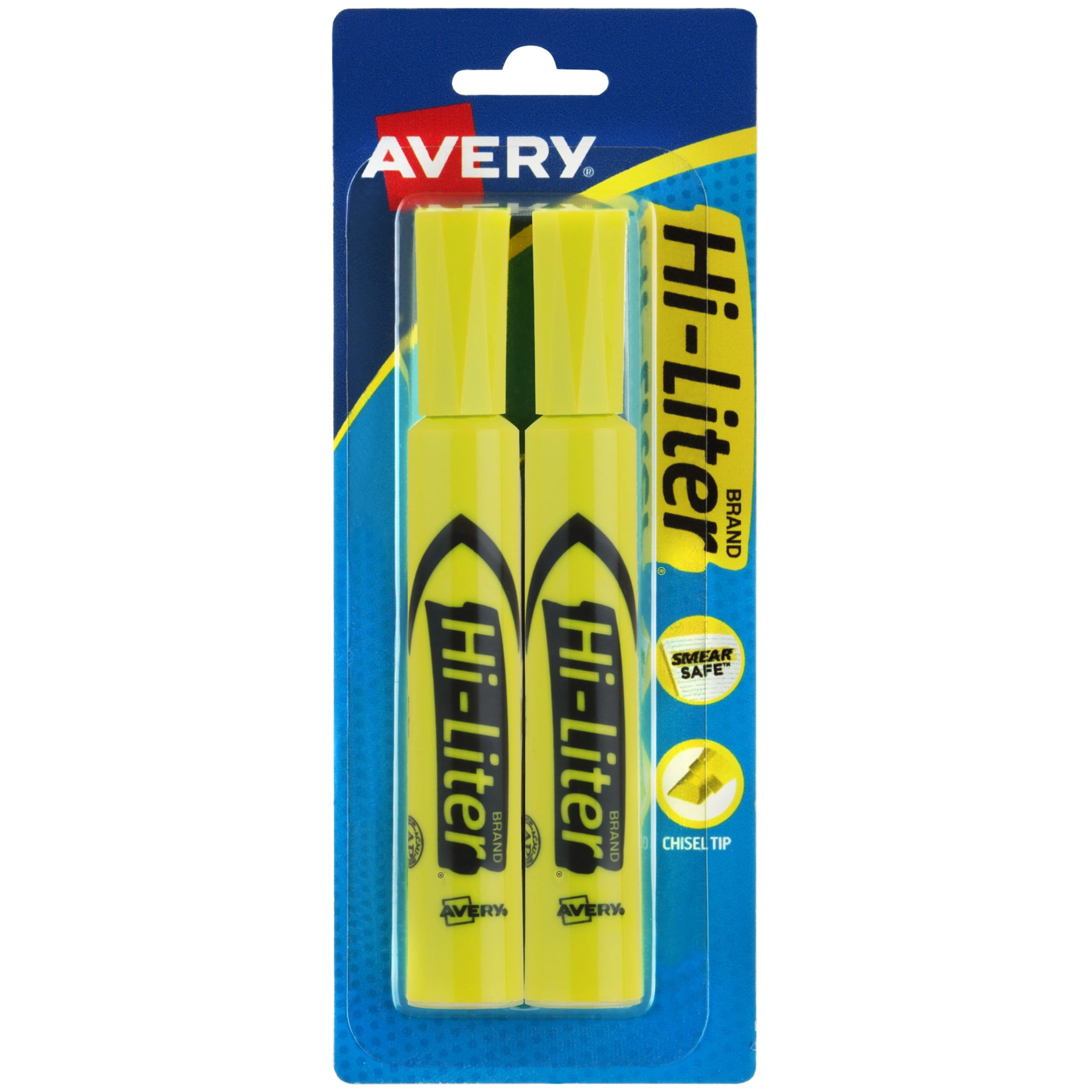 Avery Hi-Liter Desk-Style Highlighters, SmearSafe Ink, Quick-Dry (Yellow, 2 Pack) 19zdx