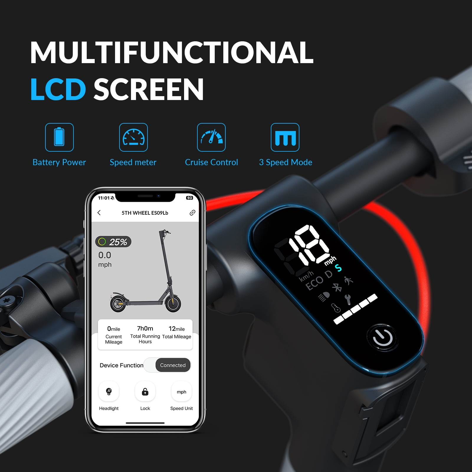 5TH WHEEL W09S Electric Scooter, 350W Folding Commuting E-Scooter with Turn Signals, APP Control, 18mph Max Speed (Grey, 29 lb) pwjkc