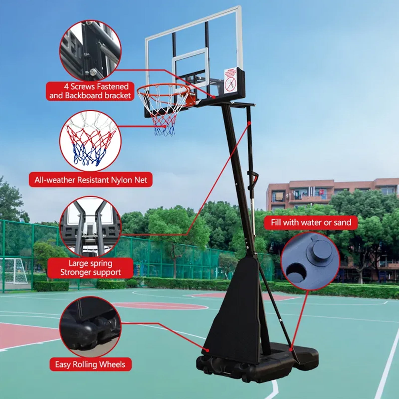 SUGIFT Portable Basketball Hoop System with 48in Polycarbonate Backboard (White, 48 in) obzeq - Image 5