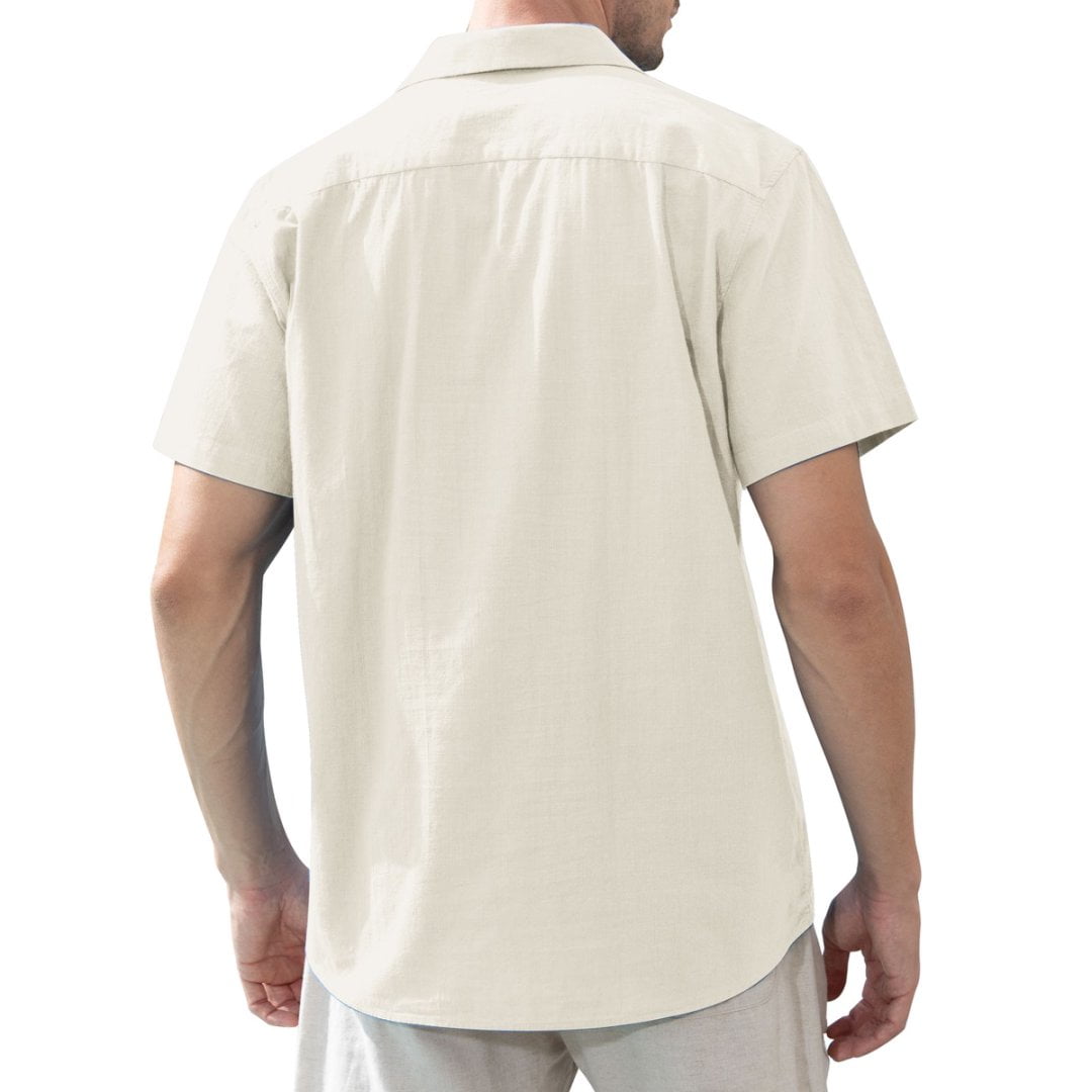sogami Men's Linen Blend Short Sleeve Hawaiian Button Down Shirt (White, L) bd4ip