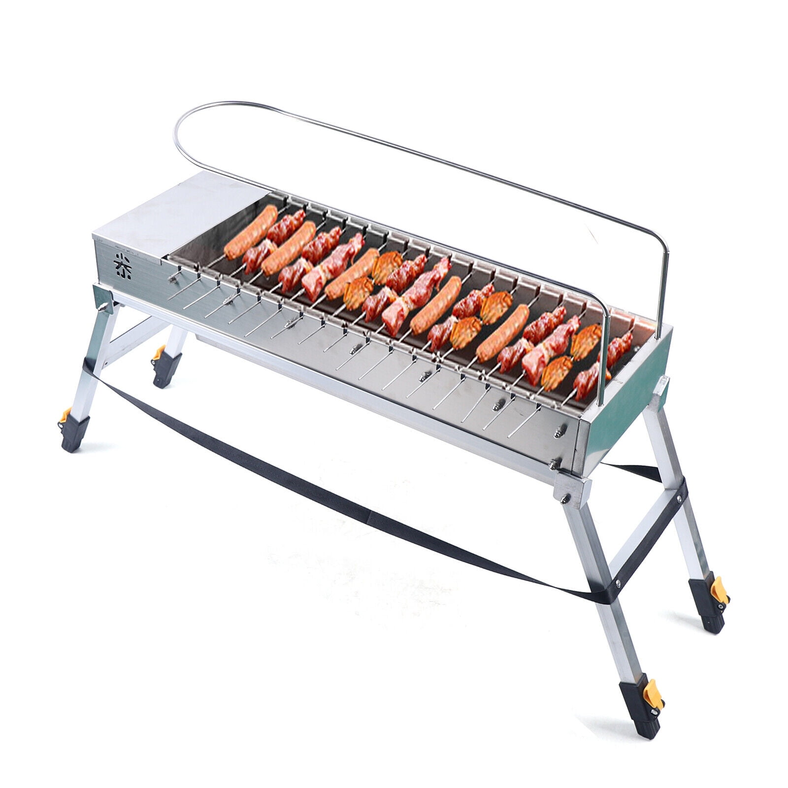KONKENIE Foldable Electric BBQ Grill Stainless Steel Portable Outdoor Camping Barbecue Machine (Silver, 27 in x 9.5 in x 4.7 in) y1jlm