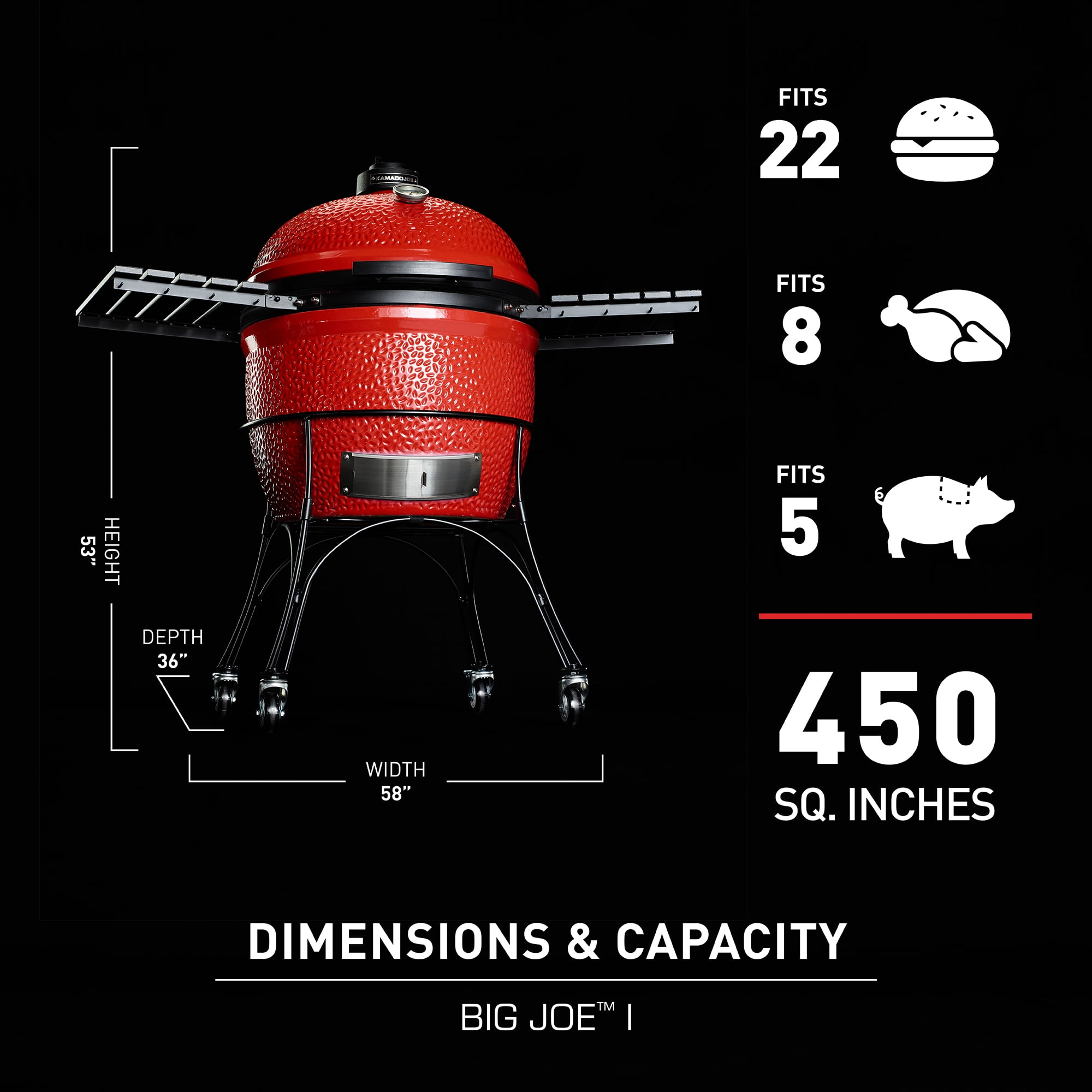 Kamado Joe Big Joe I 24 in. Ceramic Charcoal Grill with Cart and Side Shelves (Red, 24 in) 37rt4