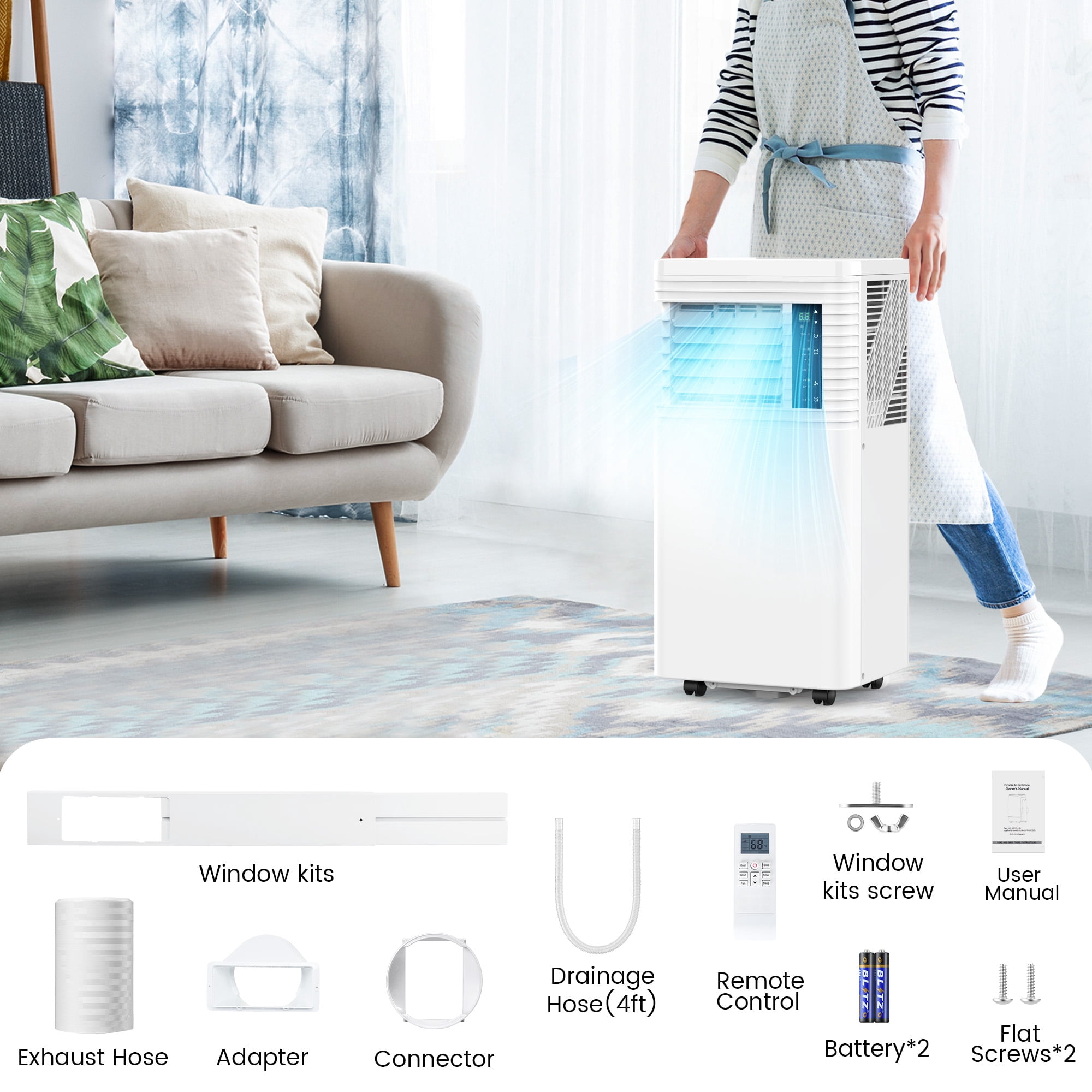 Auseo 8,000 BTU Portable Air Conditioner, Efficient Cooling for Rooms up to 450 Sq. Ft. with Remote Control and Sleep Mode (White) ynhhx