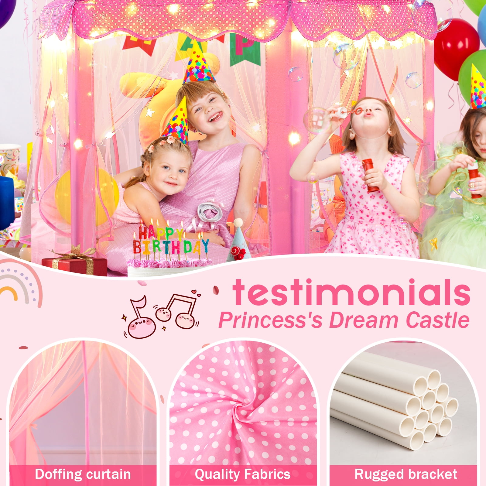 Wilwolfer Princess Castle Kids Indoor Play Tent, Hexagon Fabric Playhouse with Star Lights (Pink, Large) xa3zu