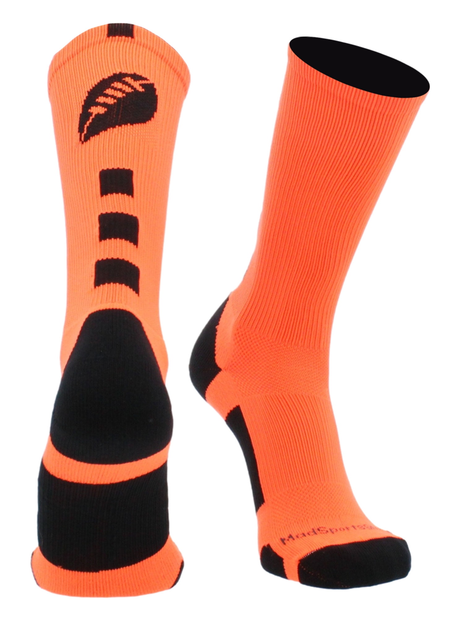 MadSportsStuff Football Crew Socks Moisture Wicking Athletic Gear (Neon Orange/Black, Small) 3d7av