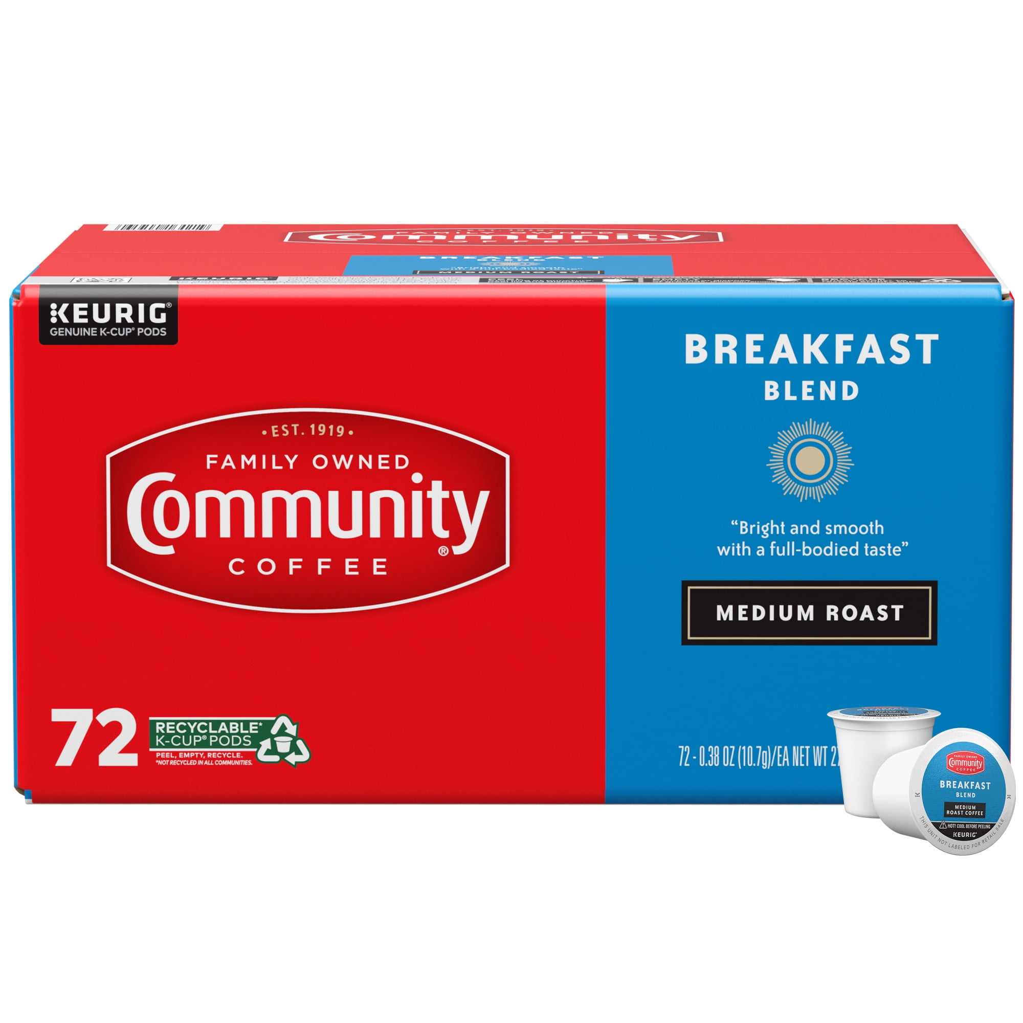 Community Coffee Breakfast Blend Medium Roast Coffee Pods for Keurig K-Cup Brewers (72 Count) o4ert
