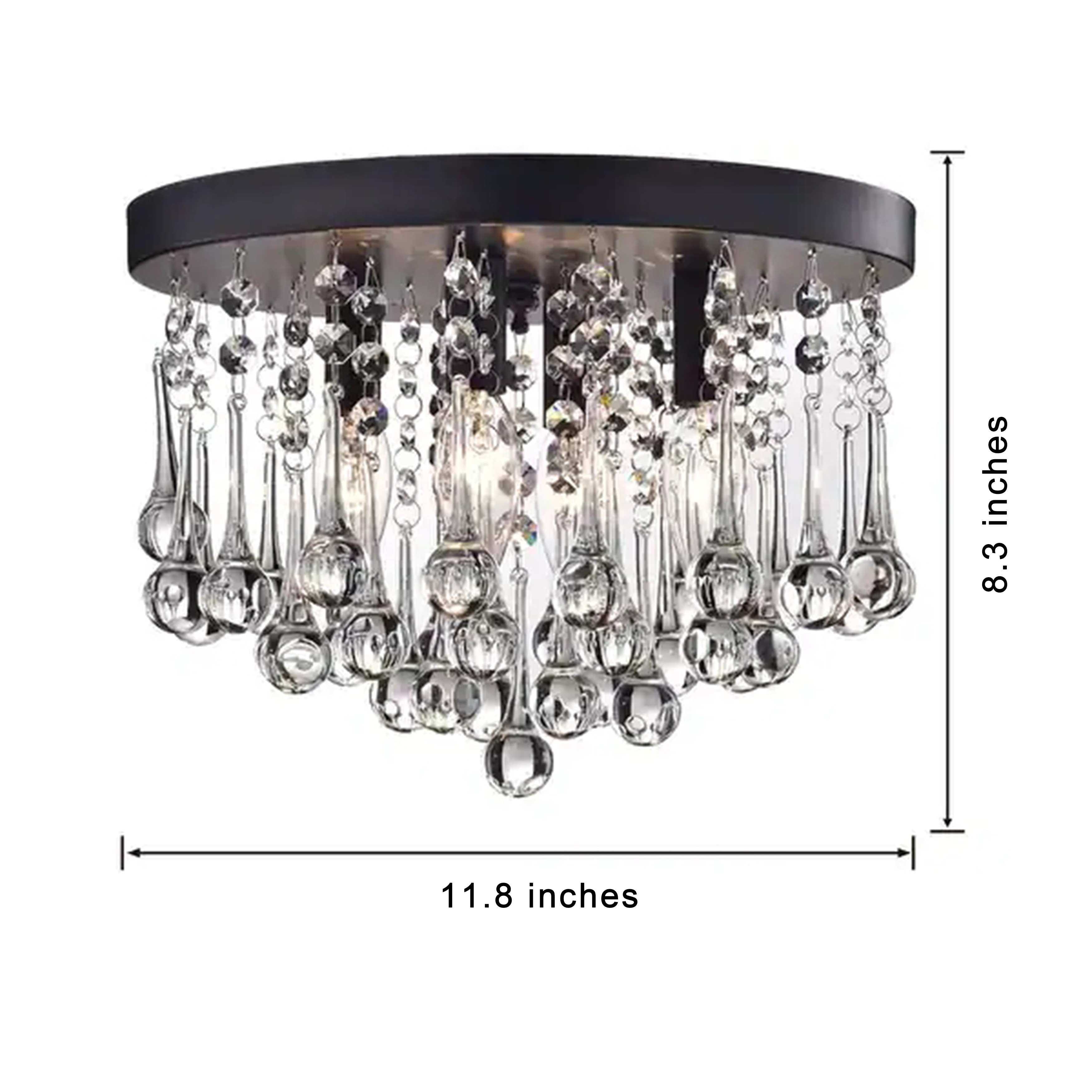 The Lighting Shop Claudia 4-Light Flush Mount Ceiling Fixture with Clear Crystal Drops (Black, 15 in) iozth