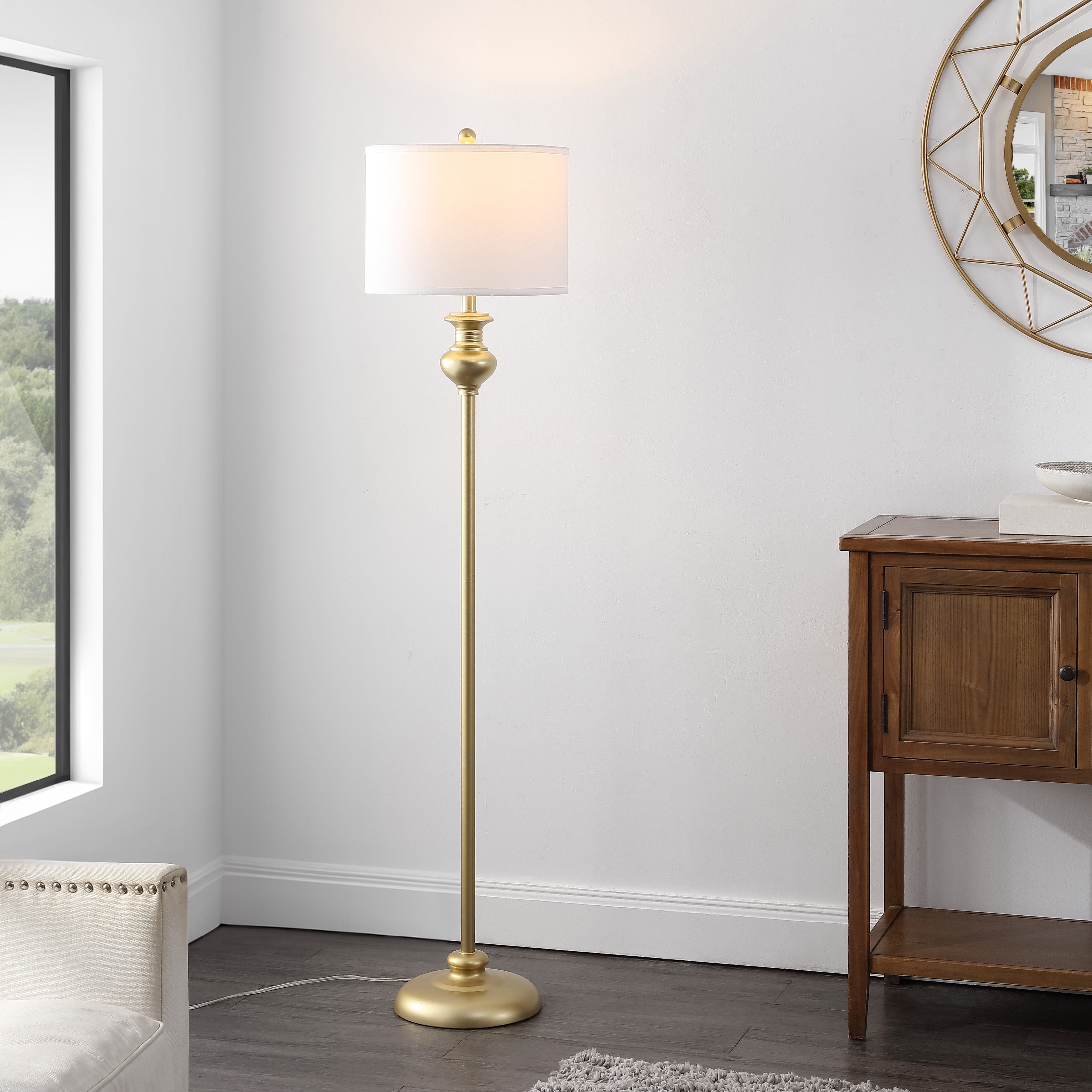 Safavieh Erlan Glam Iron Floor Lamp, Contemporary Metal Standing Light (Gold, 61 in) qk3sj