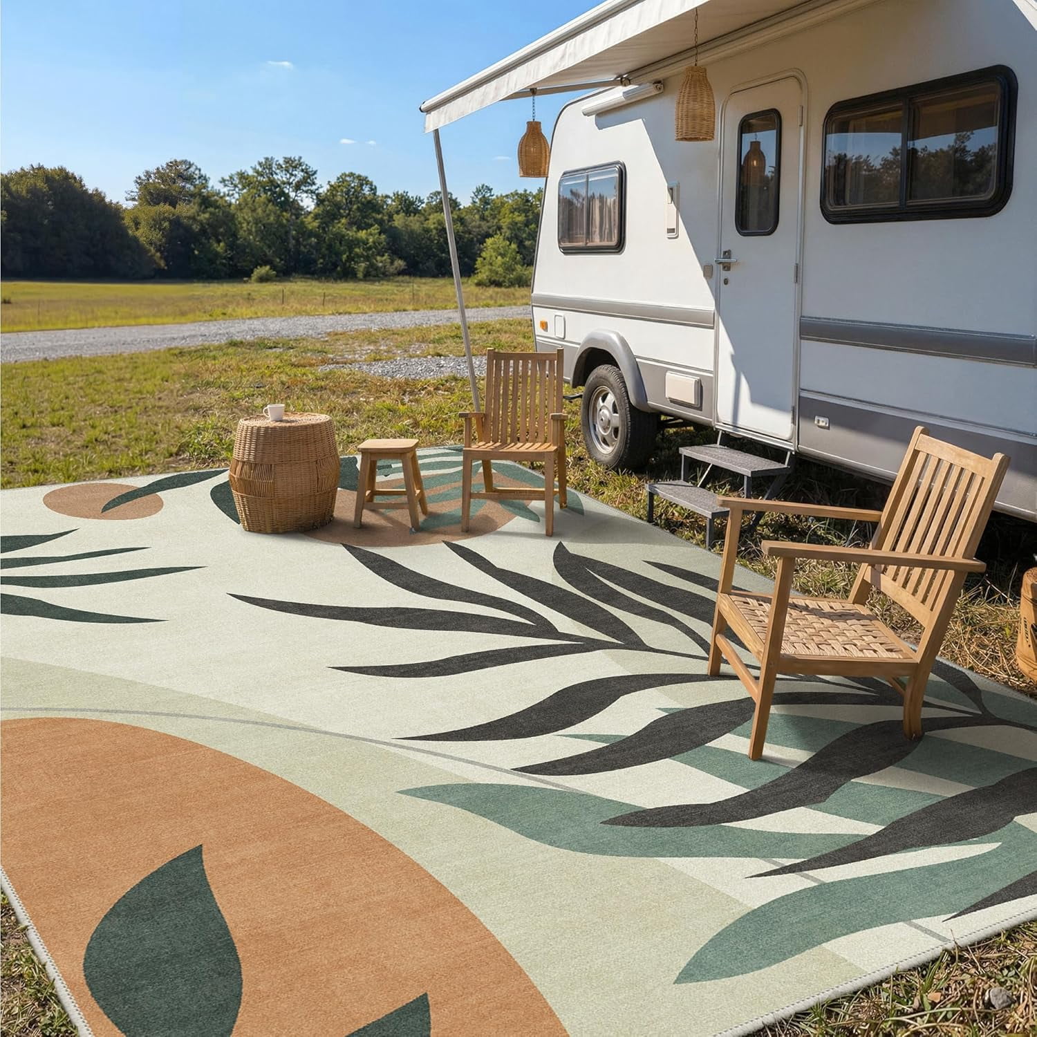 Home Decor Outdoor & Indoor Area Rug, Waterproof Leaf Pattern Patio Carpet (Beige, 5 ft x 8 ft) j4rgl