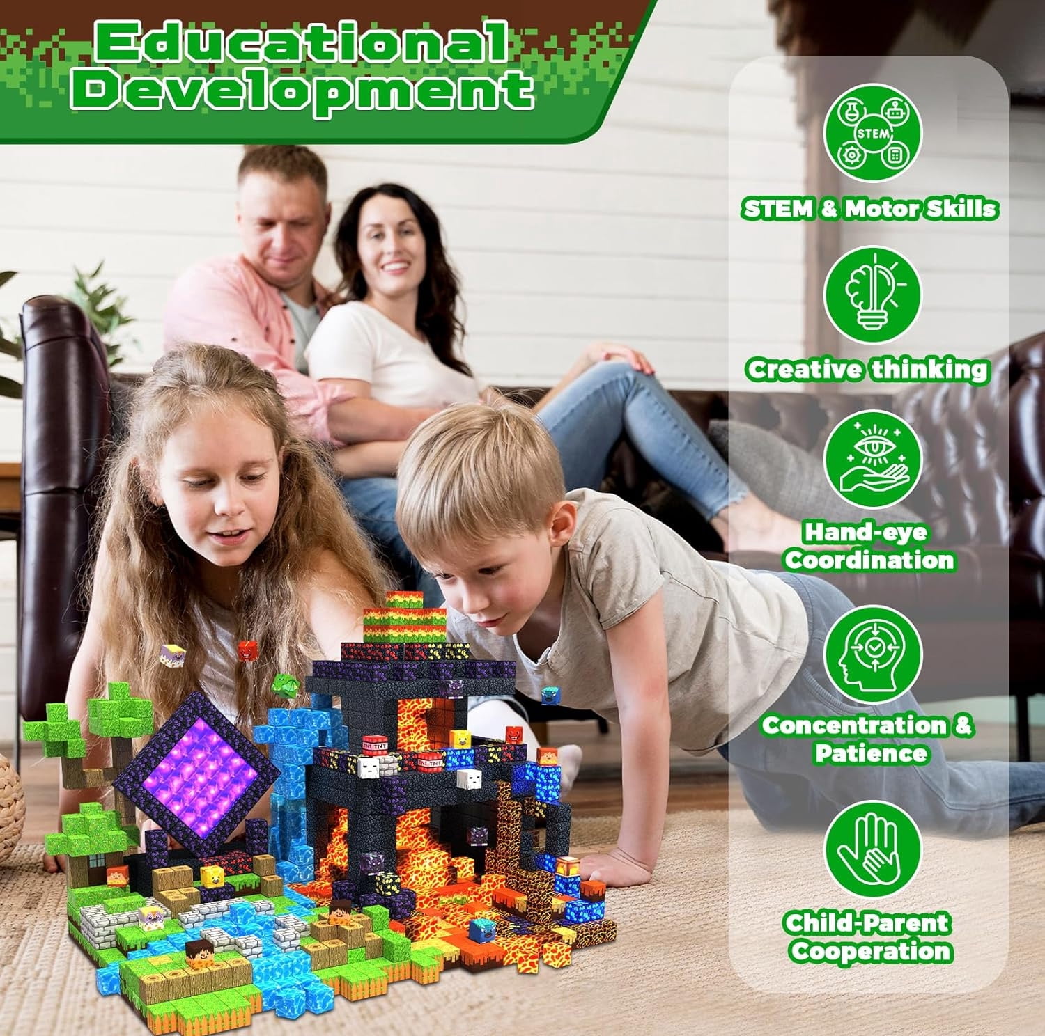 Annexfun Magnetic Building Blocks Set (Dinosaur Volcano Forest Castle, 300 Pieces) dmytu