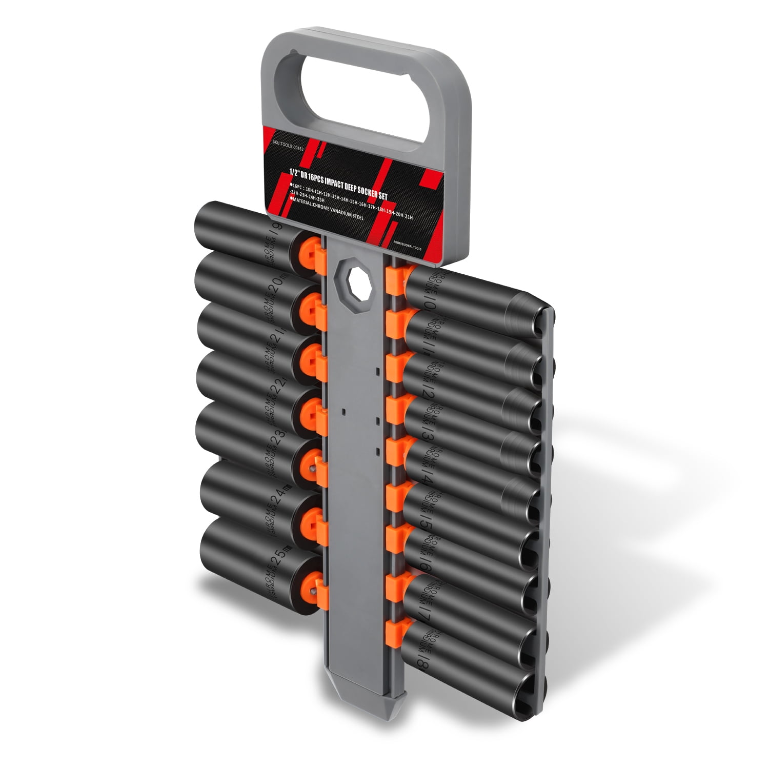 DNA Motoring 16-Piece 1/2 Inch Drive Impact Deep Socket Set (Black, 10mm-25mm) lvxui