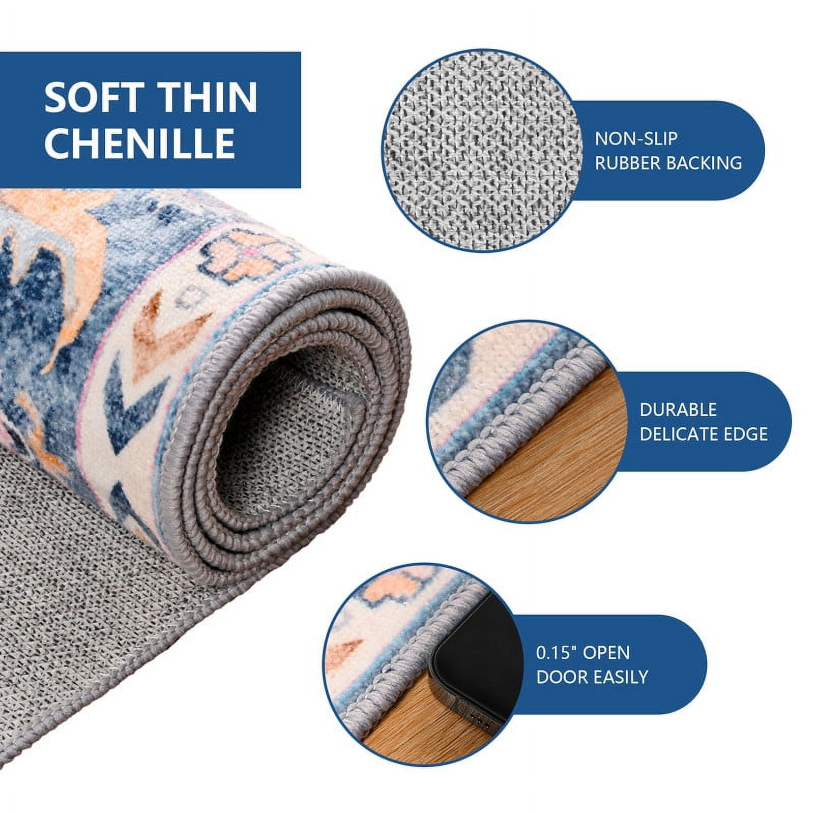 TWINNIS Vintage Boho Area Rug, Washable Non-Slip Floral Carpet for Living Room and Bedroom (Blue, 4 ft x 6 ft) 4glbv