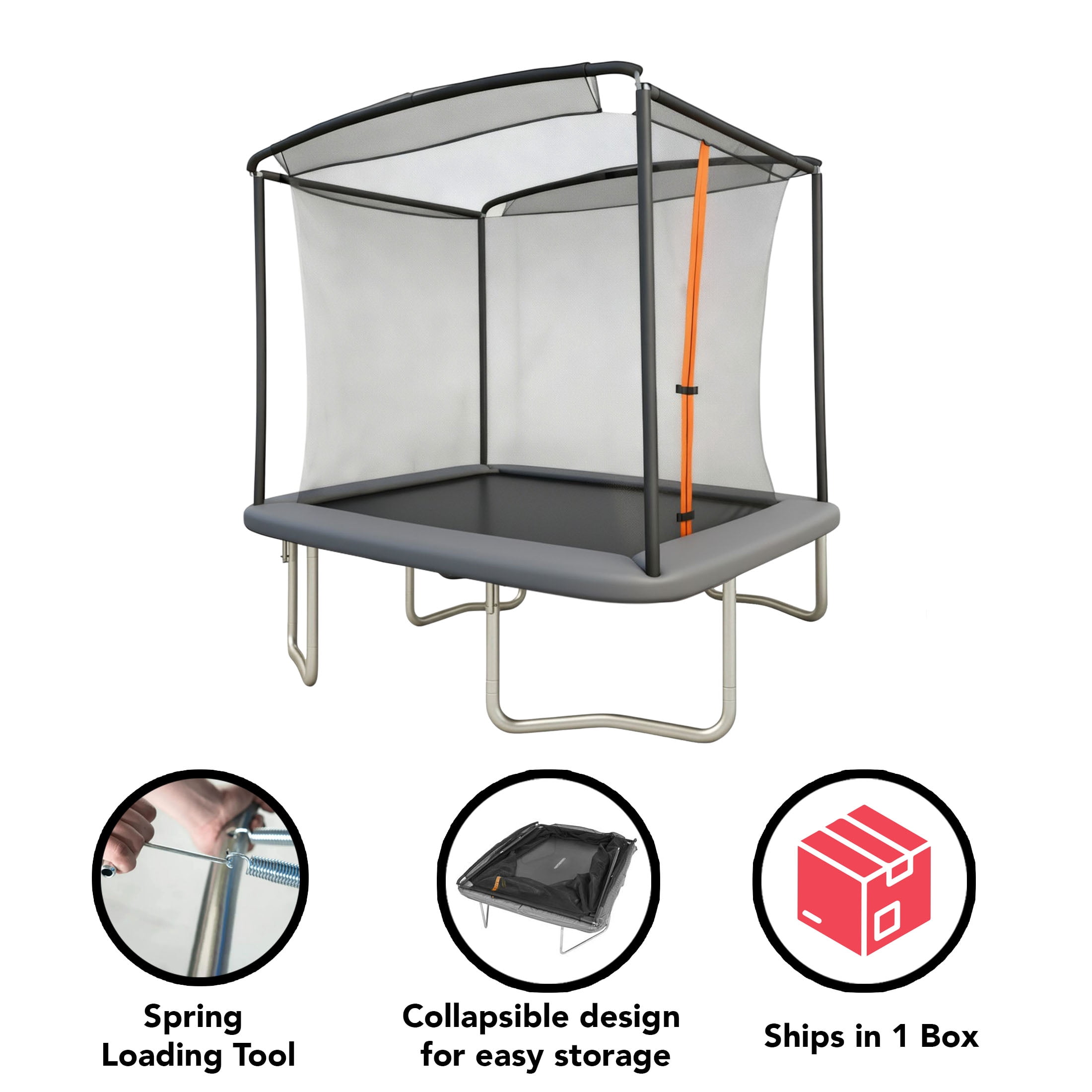 Bounce Pro 6x8 ft Rectangular Trampoline with Safety Enclosure, Heavy-Duty Rust-Resistant Steel Frame (6x8 ft) 3wcxm