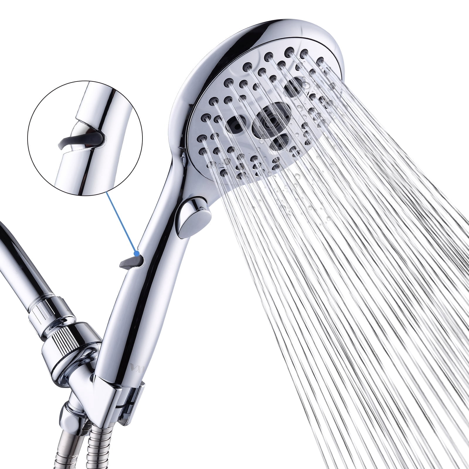 VXV Handheld Shower Head with On/Off Switch and 6 Spray Settings (Chrome, 6 ft Hose) a0xno