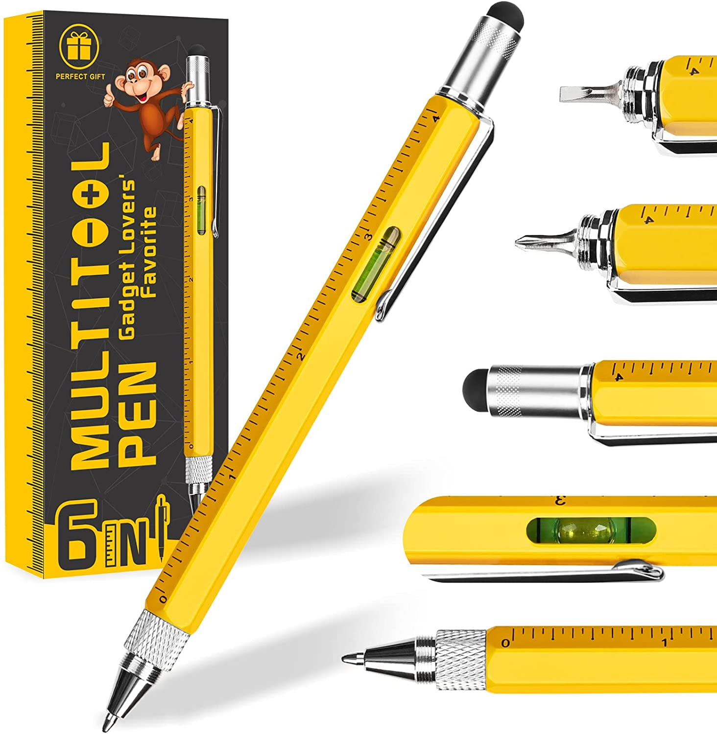 MOIPEJO 6-in-1 Multitool Pen with Stylus and Screwdriver Set (Yellow, 1 Pack) 4g3oi